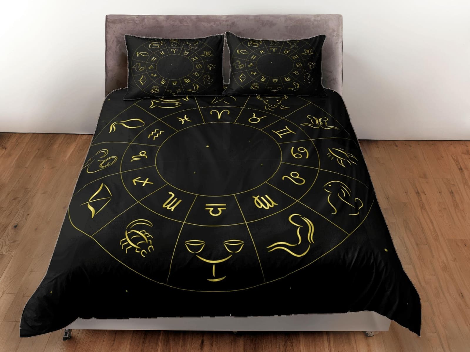 Zodiac signs celestial bedding, witchy decor dorm bedding, aesthetic duvet cover black, boho bedding set full king queen,…