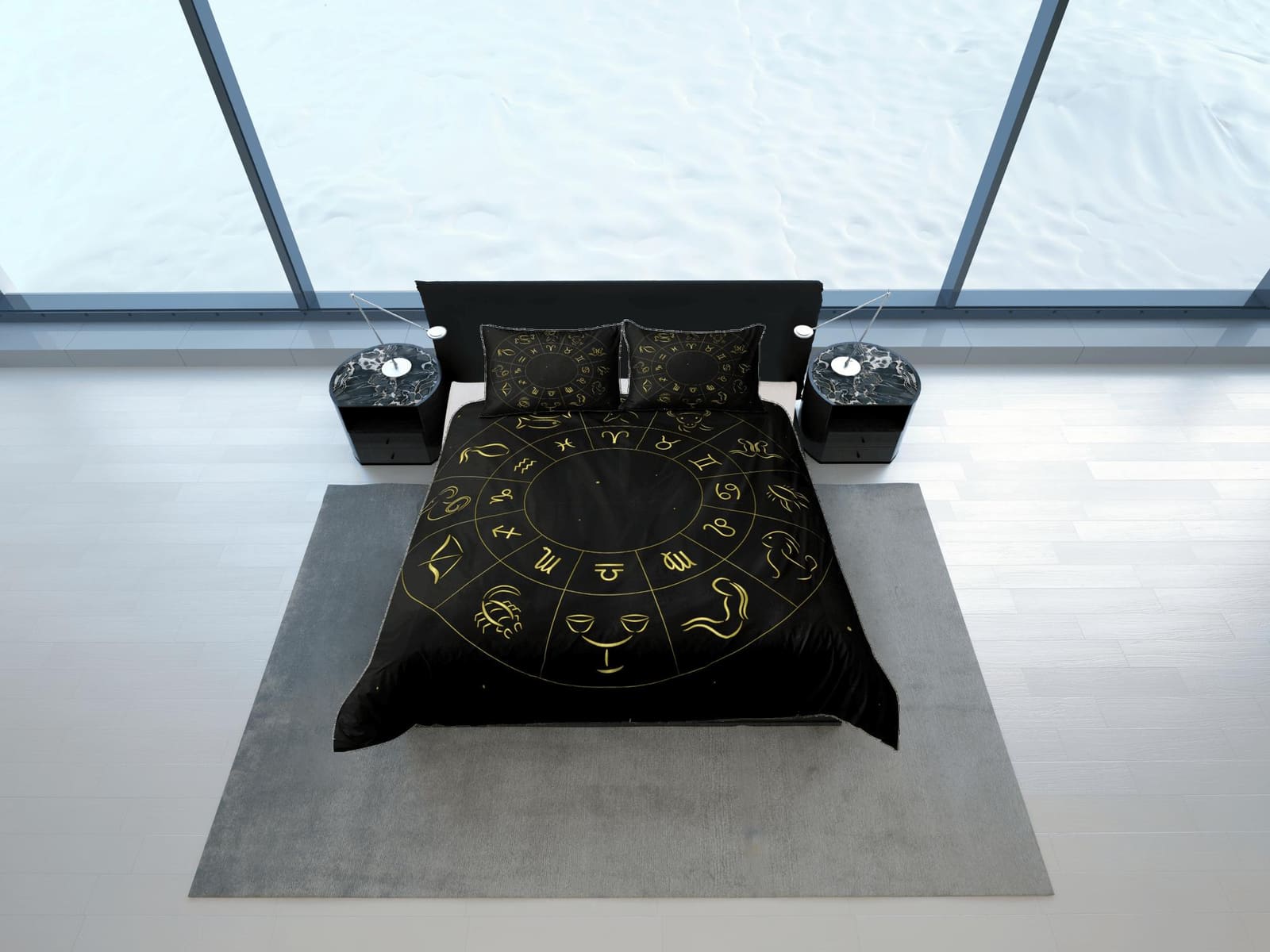 Zodiac signs celestial bedding, witchy decor dorm bedding, aesthetic duvet cover black, boho bedding set full king queen,…