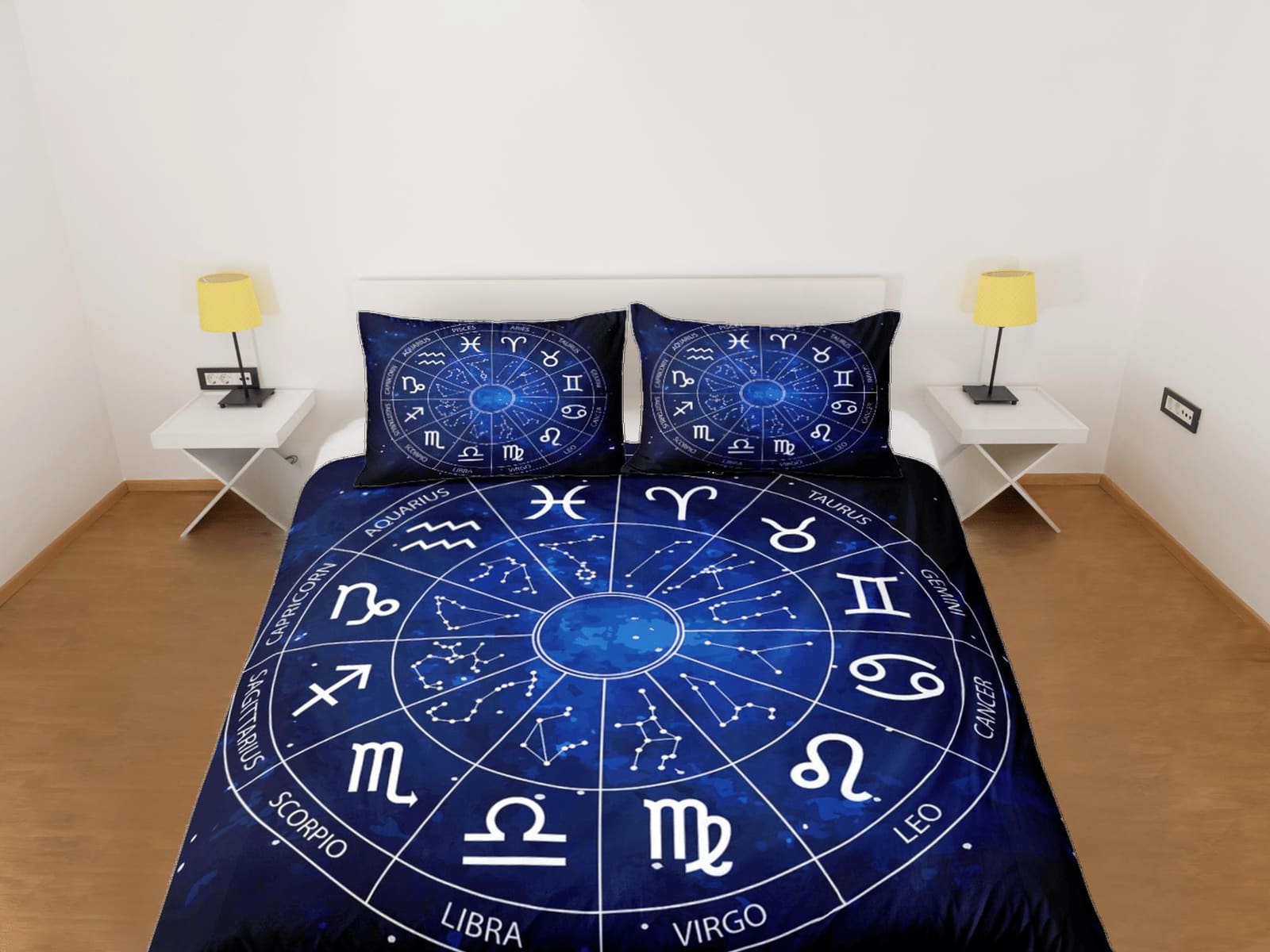 Zodiac signs celestial bedding, witchy decor dorm bedding, aesthetic duvet cover blue, boho bedding set full king queen, a…