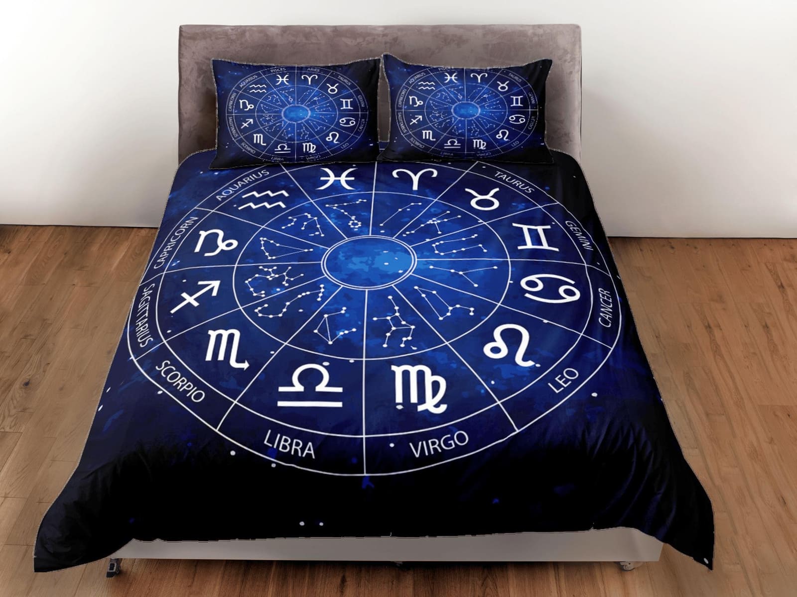 Zodiac signs celestial bedding, witchy decor dorm bedding, aesthetic duvet cover blue, boho bedding set full king queen, a…