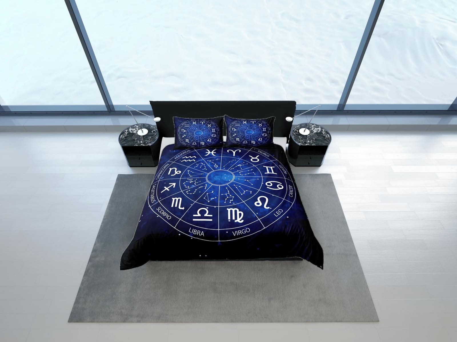 Zodiac signs celestial bedding, witchy decor dorm bedding, aesthetic duvet cover blue, boho bedding set full king queen, a…