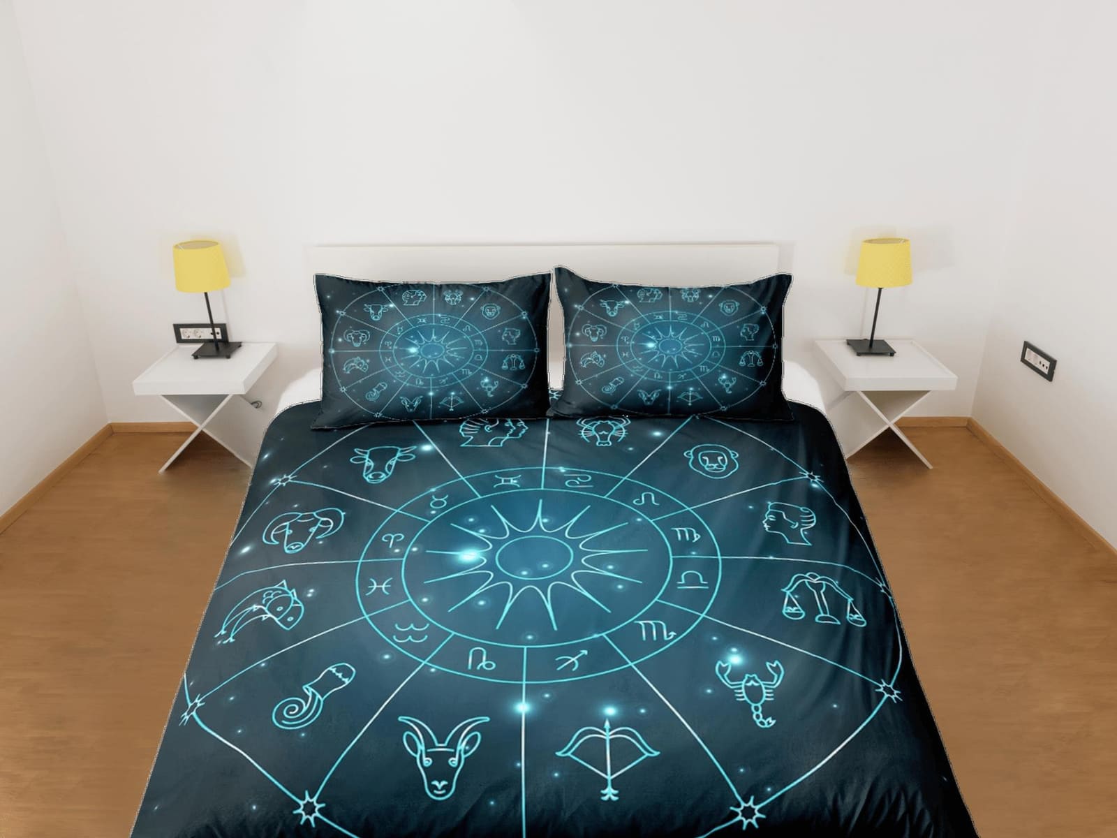 Zodiac signs celestial bedding, witchy decor dorm bedding, aesthetic duvet cover green, boho bedding set full king queen,…