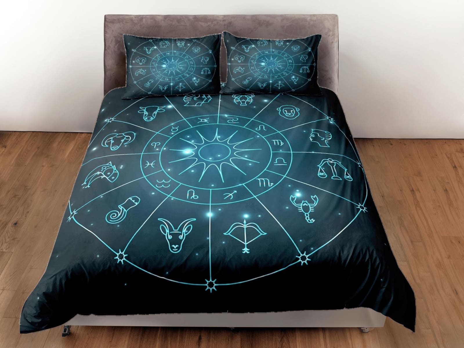 Zodiac signs celestial bedding, witchy decor dorm bedding, aesthetic duvet cover green, boho bedding set full king queen,…