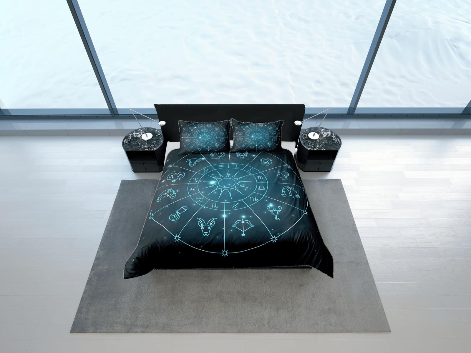 Zodiac signs celestial bedding, witchy decor dorm bedding, aesthetic duvet cover green, boho bedding set full king queen,…