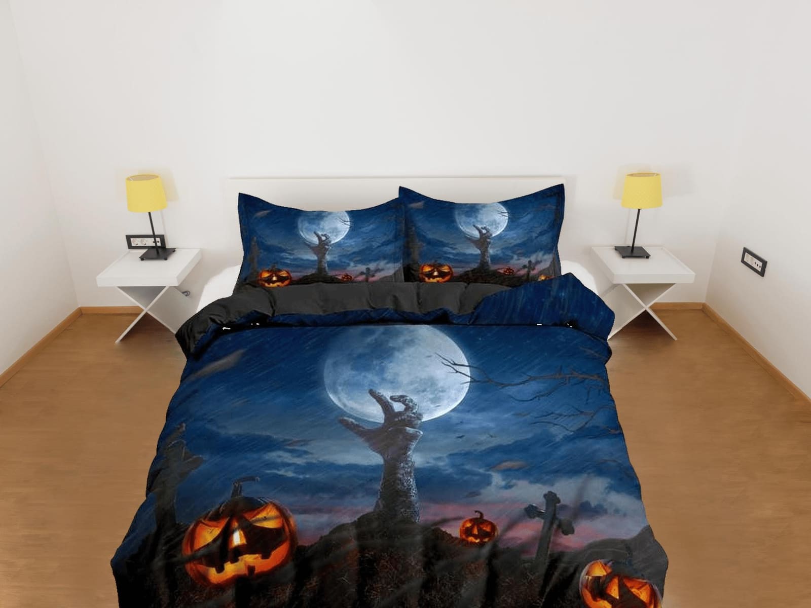 Zombie awakening, pumpkin halloween bedding & pillowcase, gothic duvet cover, dorm bedding, goth decor toddler bedding, ha…