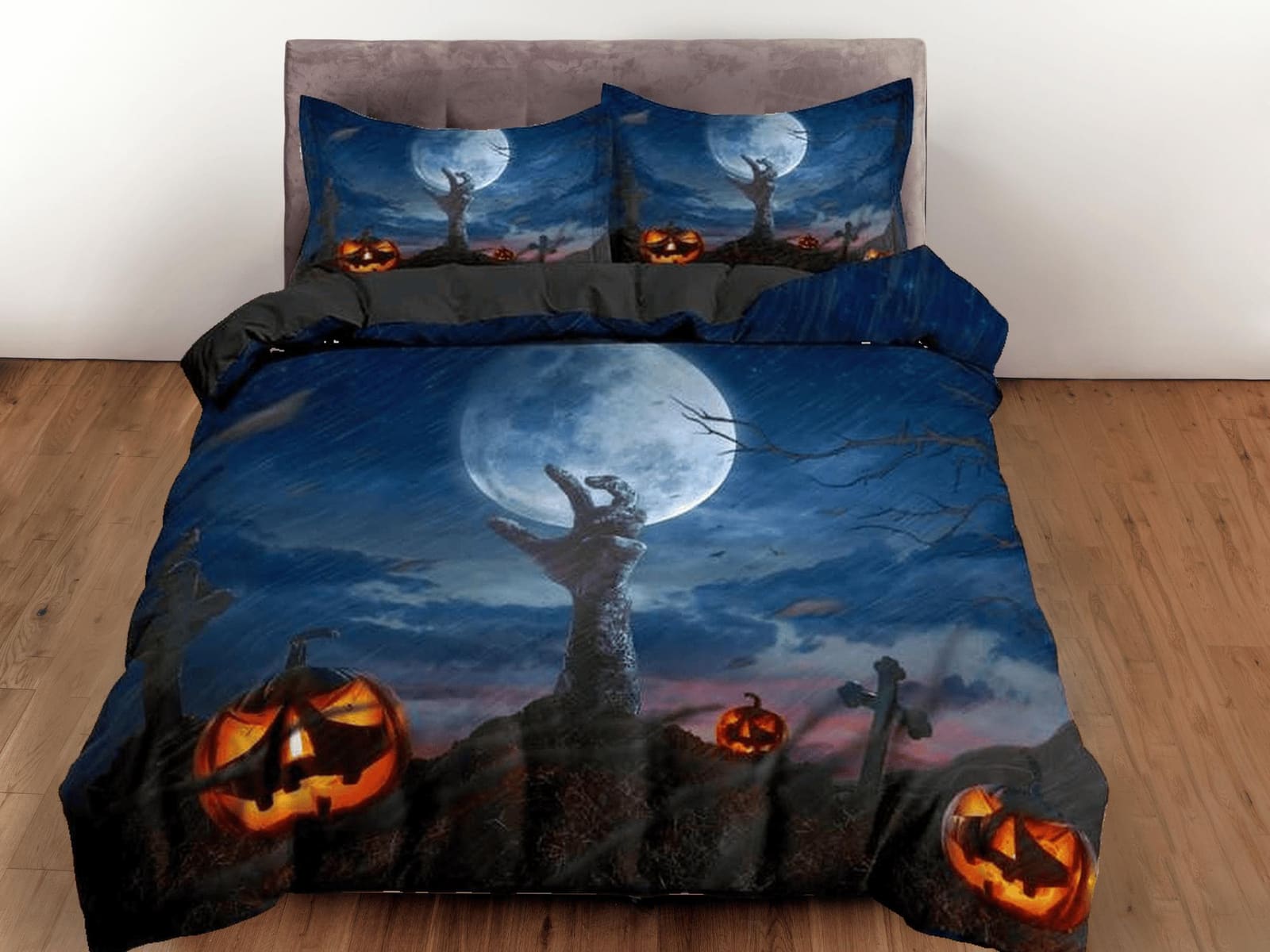 Zombie awakening, pumpkin halloween bedding & pillowcase, gothic duvet cover, dorm bedding, goth decor toddler bedding, ha…