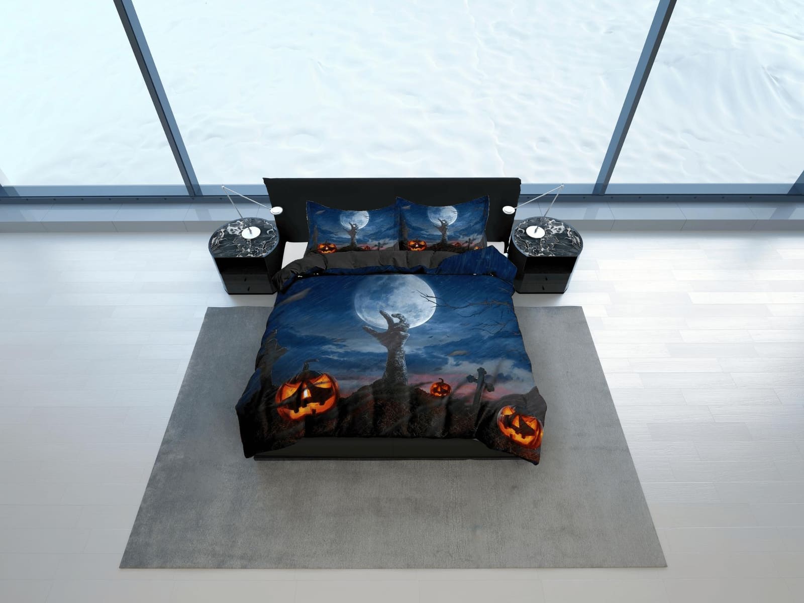 Zombie awakening, pumpkin halloween bedding & pillowcase, gothic duvet cover, dorm bedding, goth decor toddler bedding, ha…