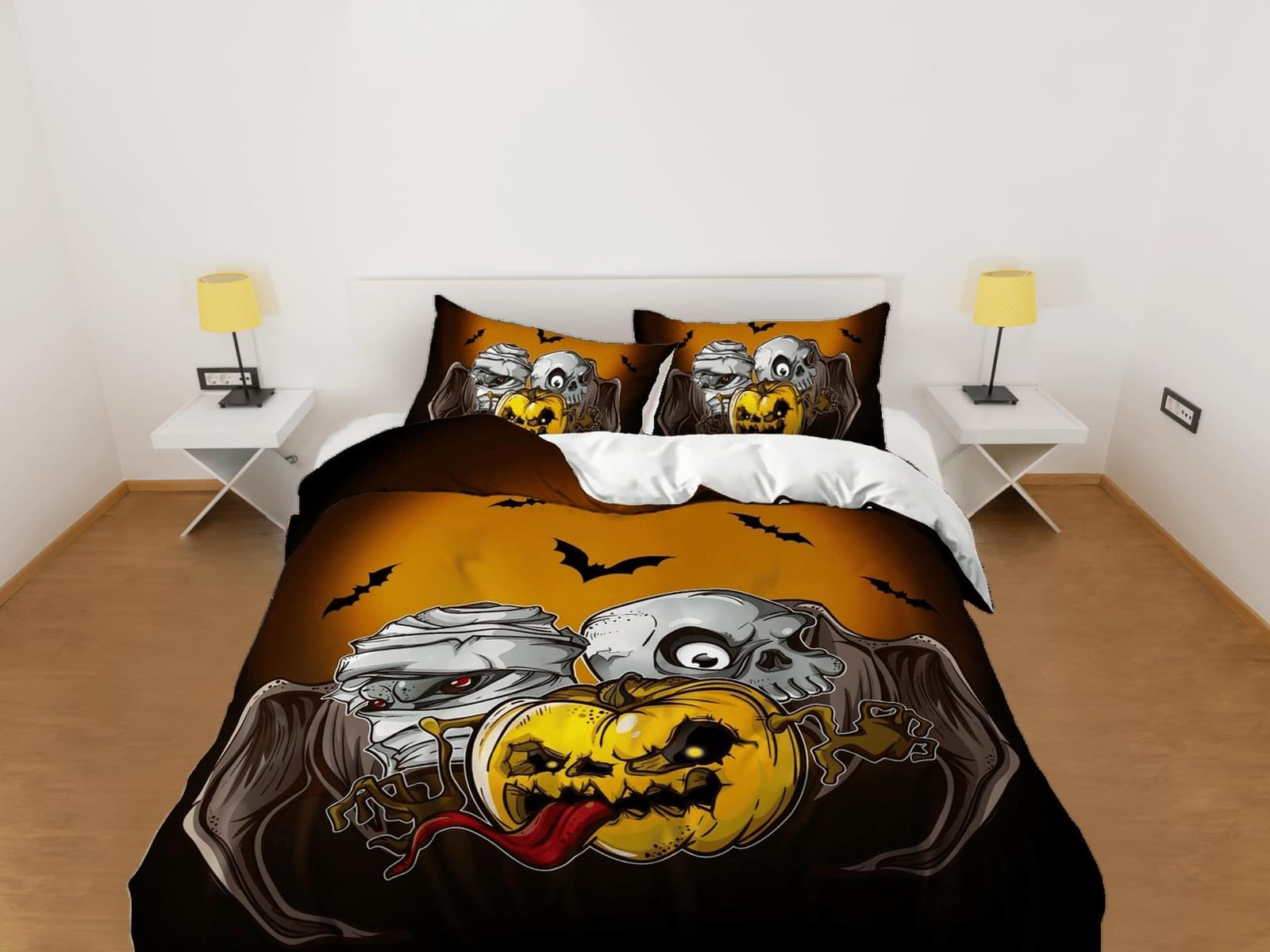 Zombie, mummy and pumpkin halloween bedding & pillowcase, gothic duvet cover, dorm bedding, halloween decor toddler beddin…