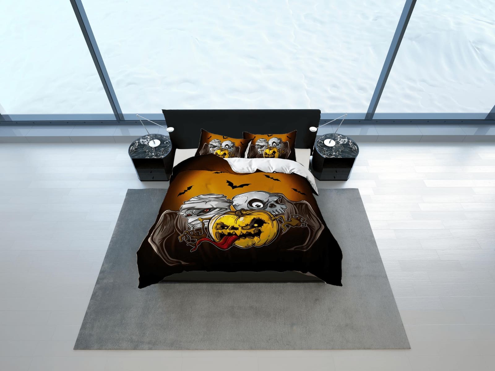 Zombie, mummy and pumpkin halloween bedding & pillowcase, gothic duvet cover, dorm bedding, halloween decor toddler beddin…
