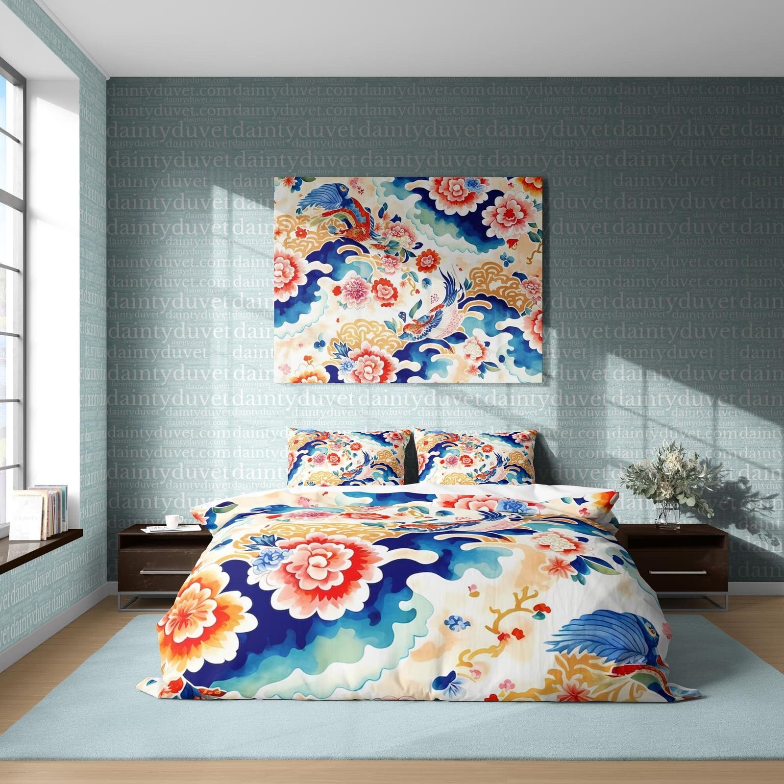 Koi Fish Duvet Cover Chrysanthemum Quilt Cover, Japanese Art Bedding Set Colorful Blanket Cover, Adults Room Bedspread Ret…