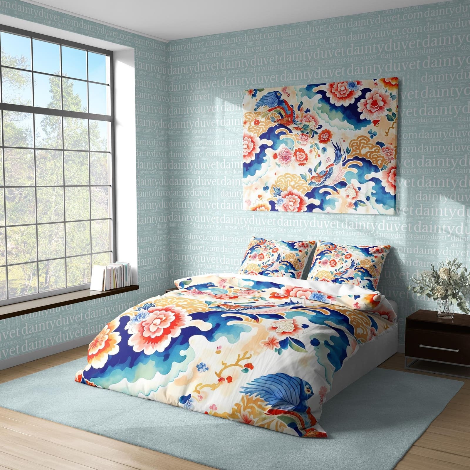 Koi Fish Duvet Cover Chrysanthemum Quilt Cover, Japanese Art Bedding Set Colorful Blanket Cover, Adults Room Bedspread Ret…