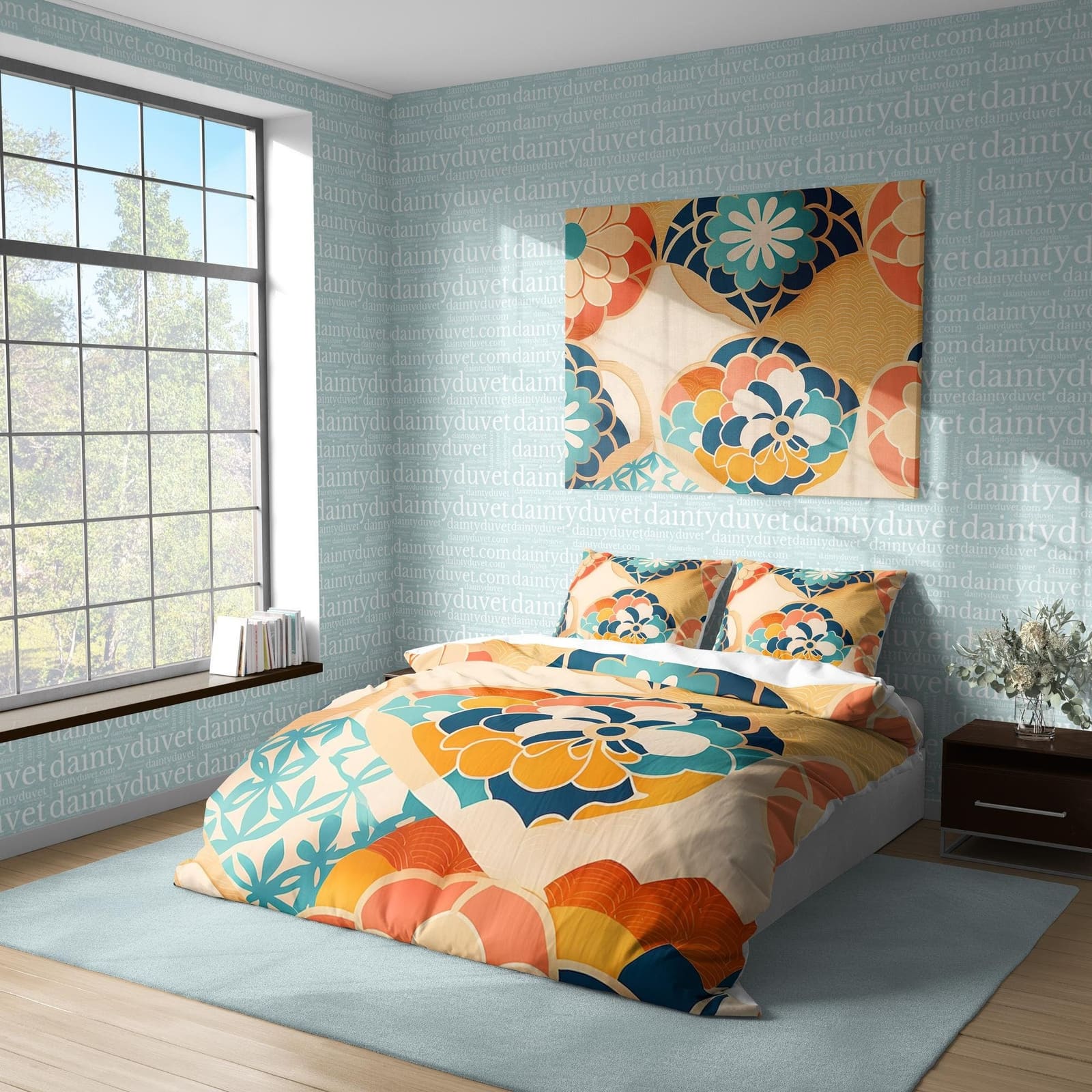 Colorful Chrysanthemum Quilt Cover Japanese Bedding Set, Cotton Duvet Cover Boho Bedspread, Teens Bedroom Blanket Cover Un…
