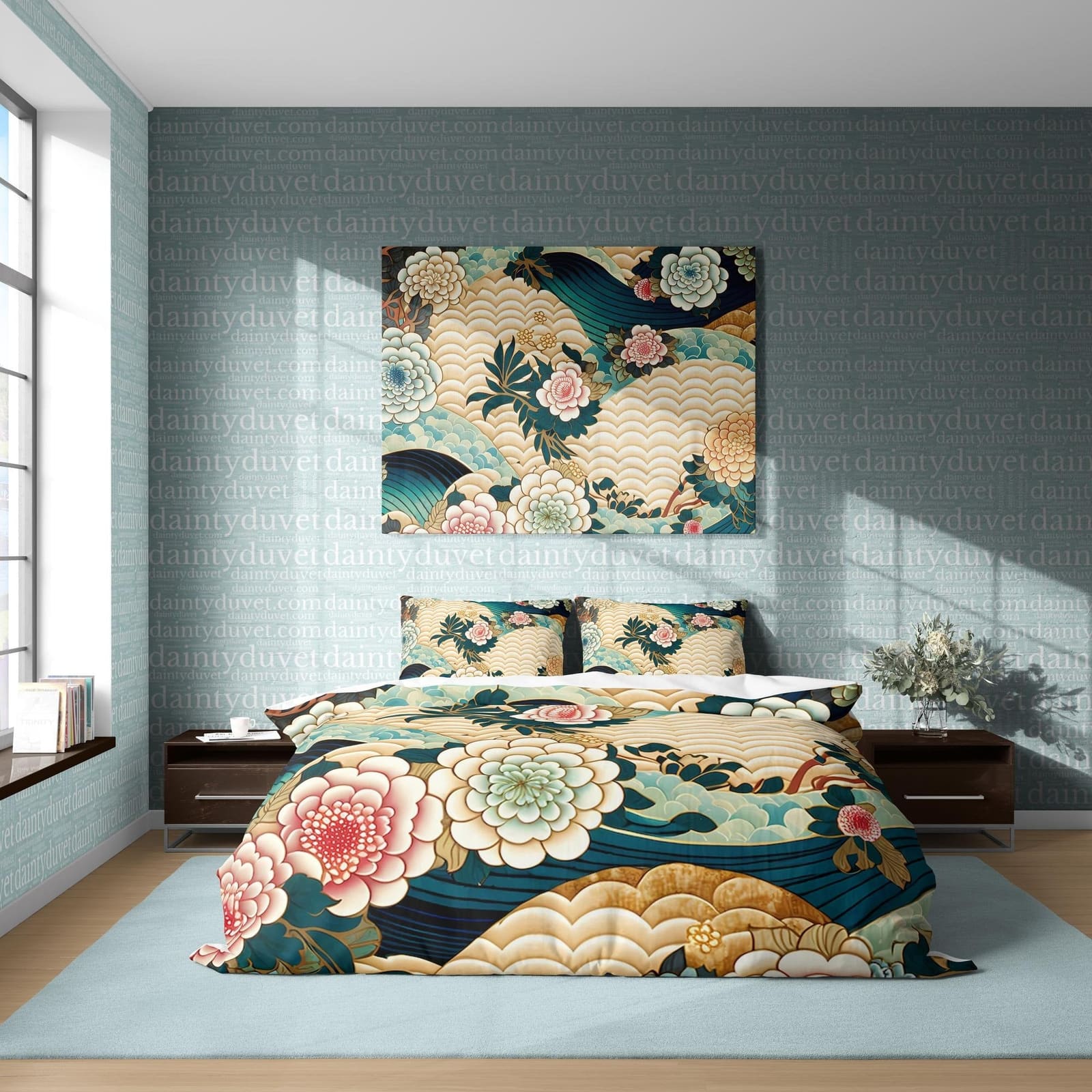 Oriental Pattern Duvet Cover Fish Scale Quilt Cover, Great Wave Bedding Set Chrysanthemum Bedspread, Japanese Pattern Blan…