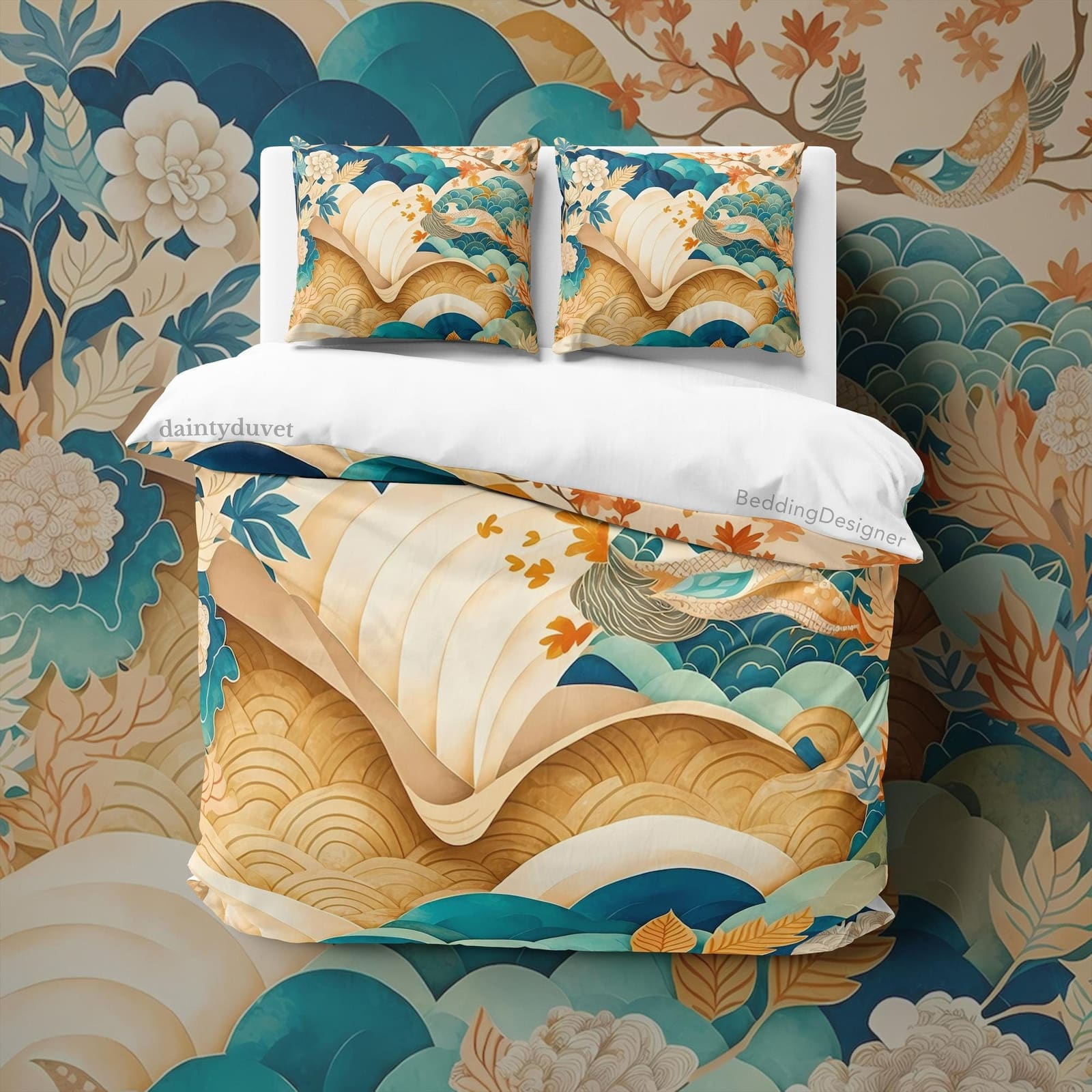Oriental Pattern Duvet Cover Japanese Art Quilt Cover, Great Wave Bedding Set Beige Bedspread, Zen Vibe Blanket Cover Teen…