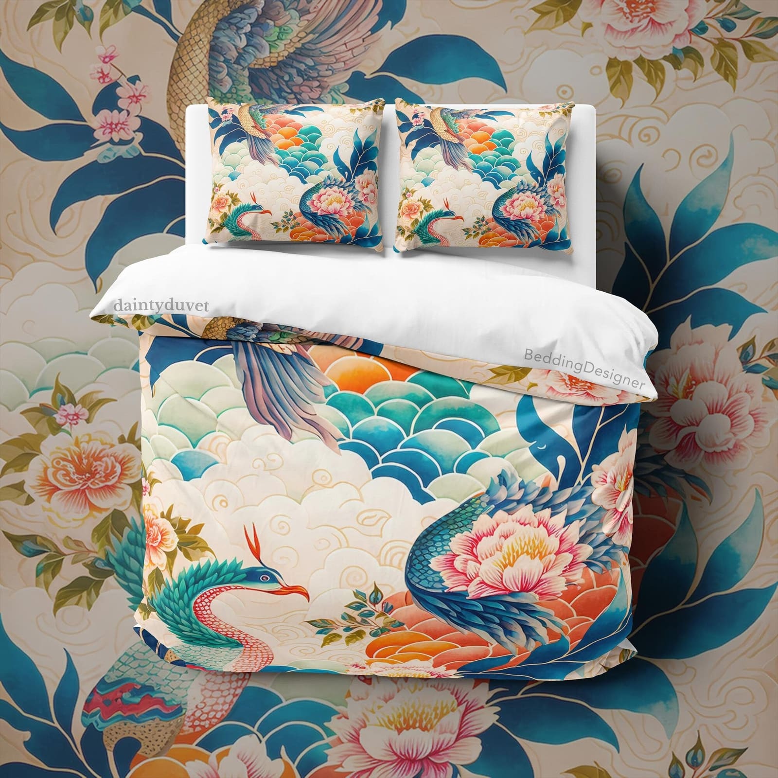 Basan Quilt Cover Japanese Mythical Bird Duvet Cover, Colorful Bedding Set Oriental Pattern Bedspread, Teens Bedroom Blank…
