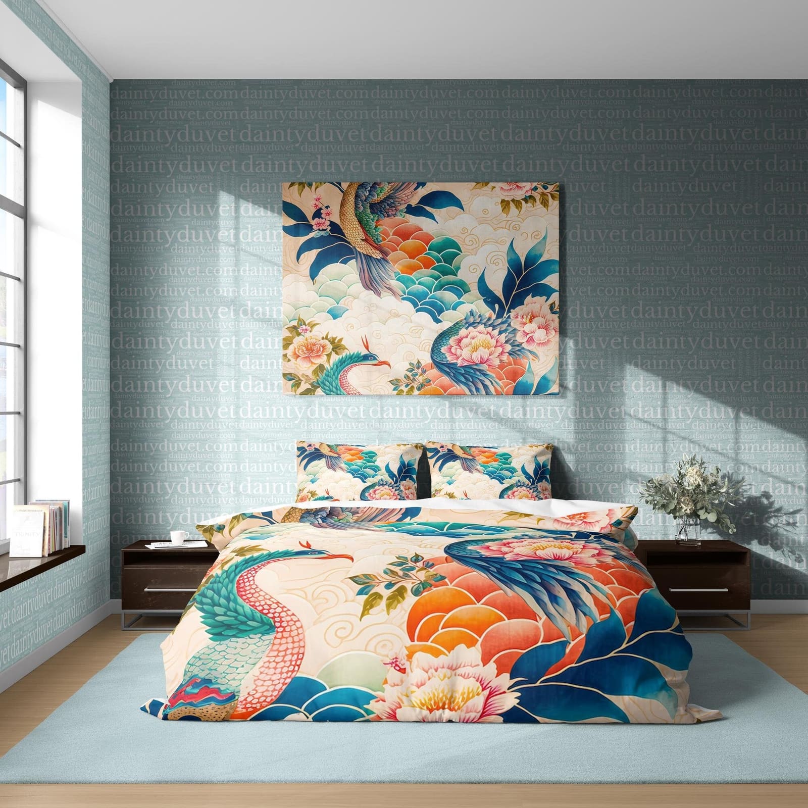 Basan Quilt Cover Japanese Mythical Bird Duvet Cover, Colorful Bedding Set Oriental Pattern Bedspread, Teens Bedroom Blank…
