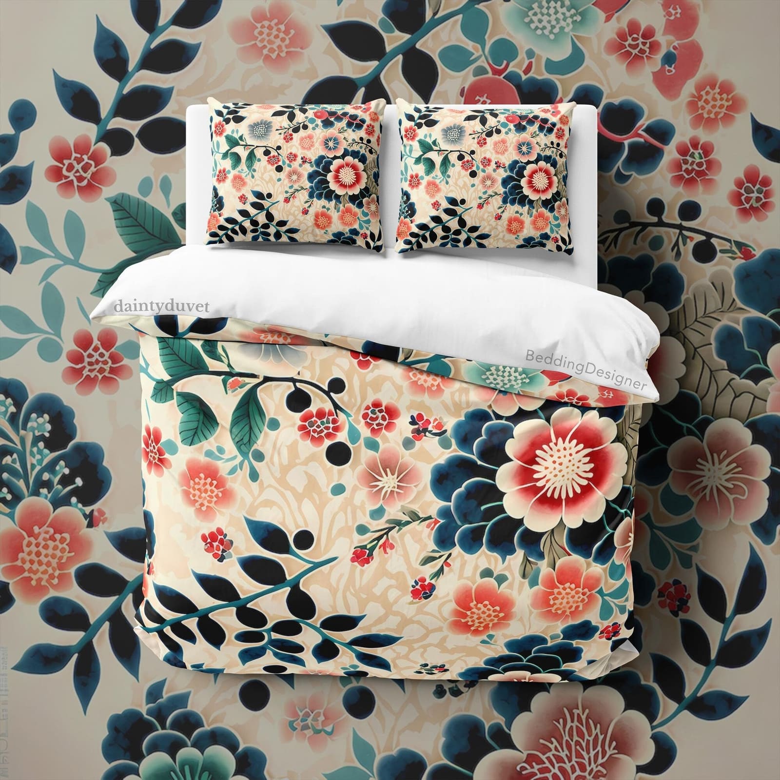 Japanese Pattern Bedding Set, Chrysanthemum Quilt Cover Cotton Duvet Cover, Colorful Flower Blanket Cover Girly Bedroom Be…