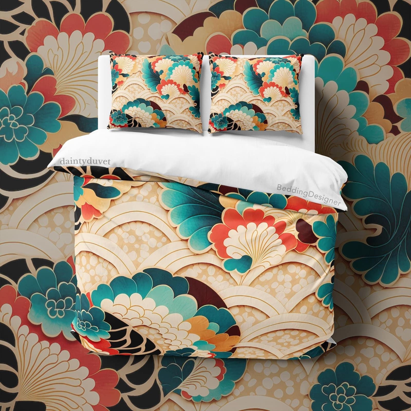 Koi Fish Scale Duvet Cover Japanese Pattern Quilt Cover, Colorful Bedding Set Beige Bedspread Girly Room Blanket Cover, Re…