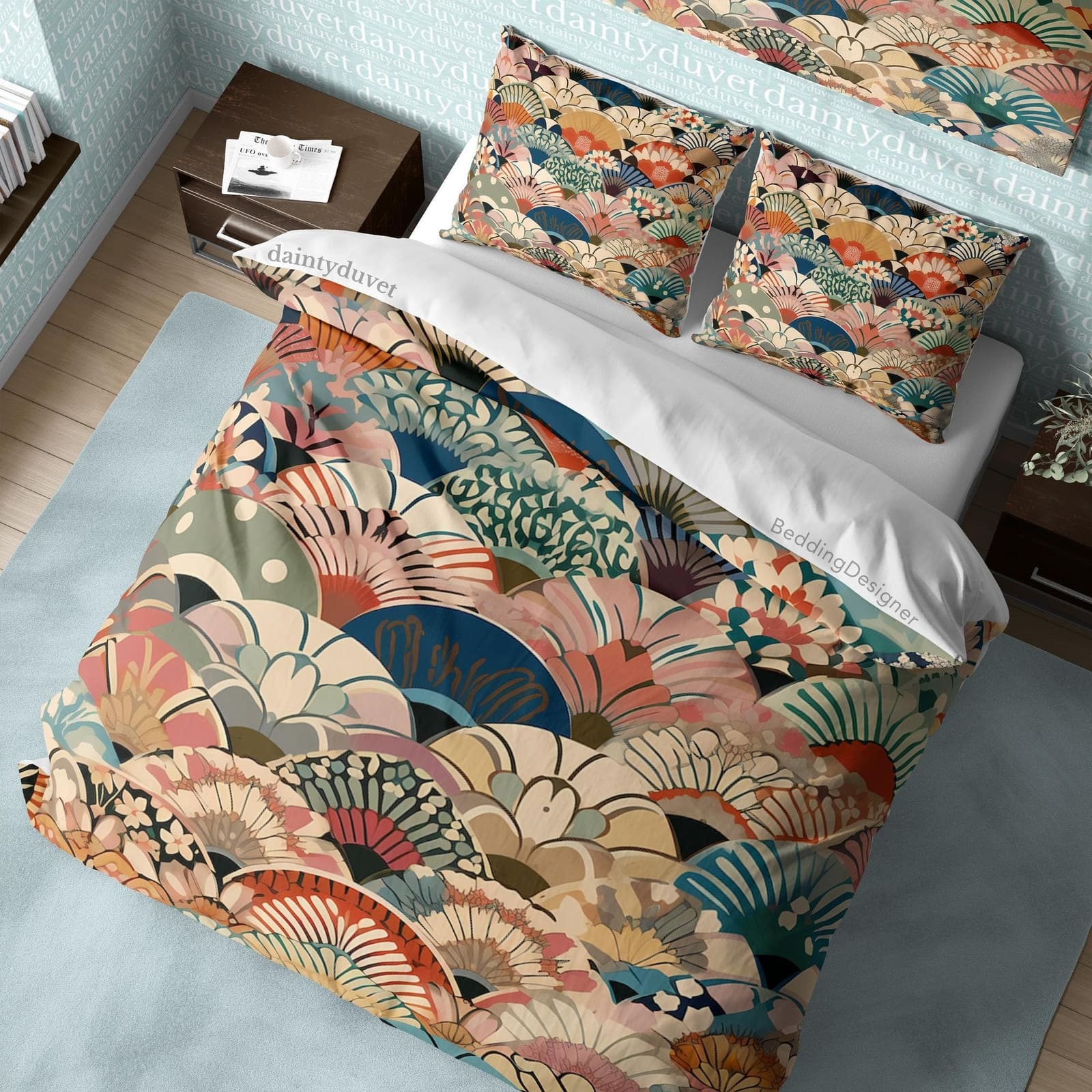 Oriental Pattern Quilt Cover Japanese Bedding Set, Cotton Duvet Cover Colorful Blanket Cover, Adults Room Bedspread Grandm…