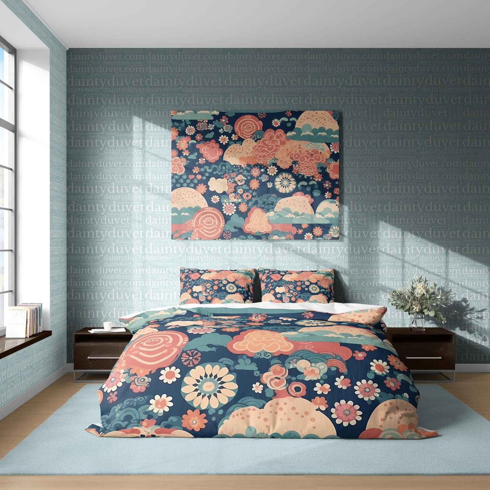 Japanese Flower Duvet Covet Camellia Quilt Cover, Chrysanthemum Bedding Set Cherry Blossom Blanket Cover, Colorful Bedspread
