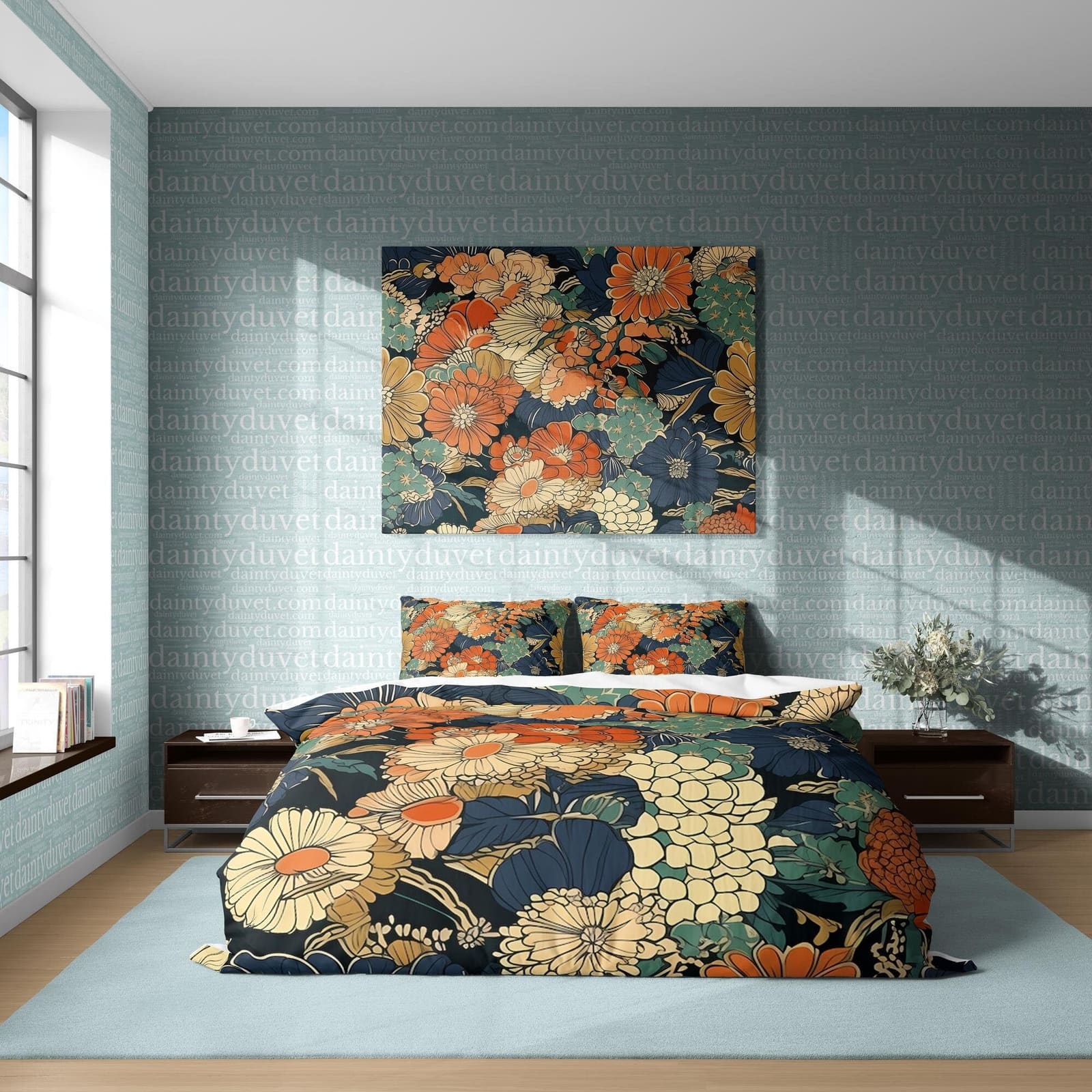 Vibrant Color Chrysanthemum Quilt Cover Japanese Bedding Set, Cotton Duvet Cover Colorful Bedspread, Girly bedroom Blanket…