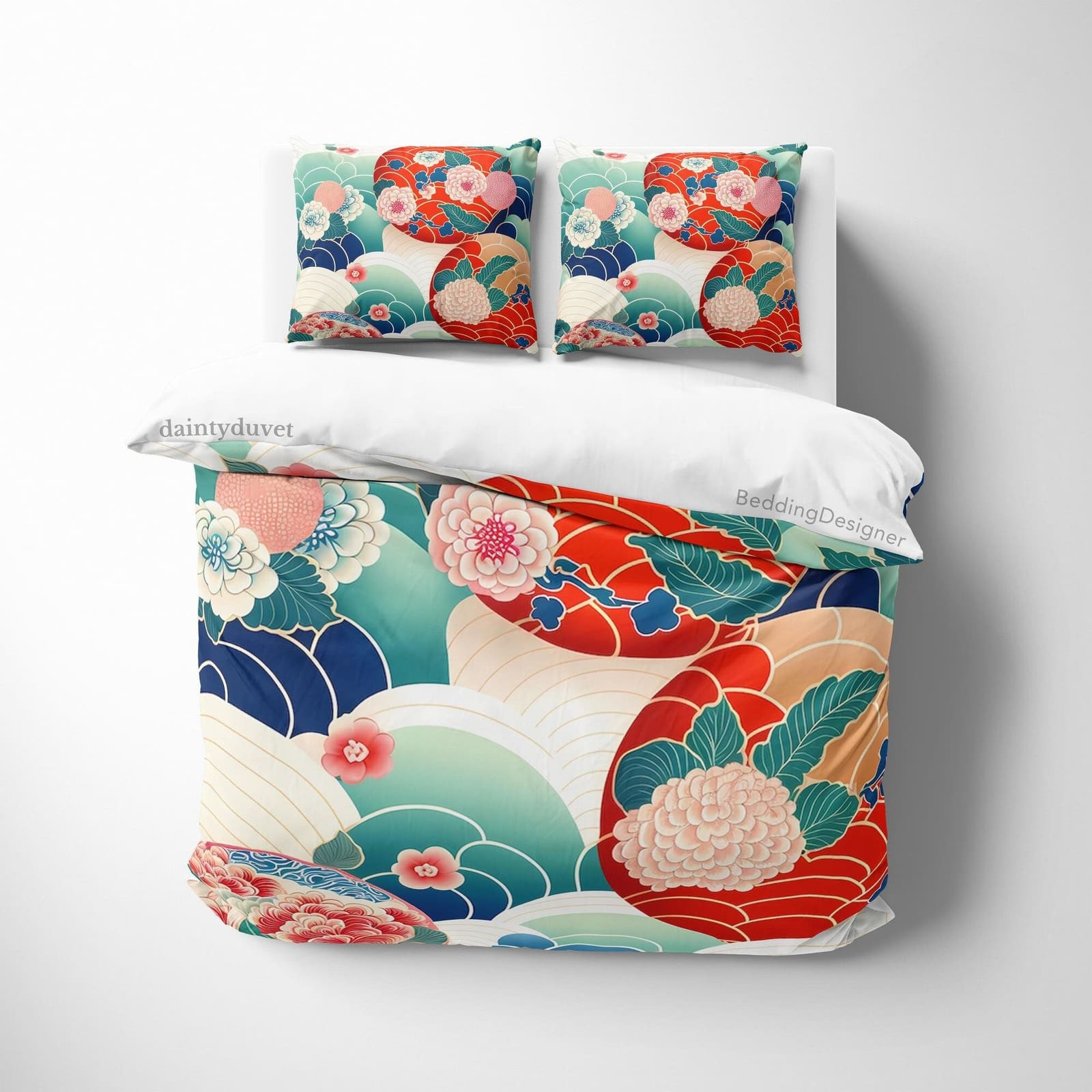 Chrysanthemum Duvet Cover Vibrant Color Quilt Cover, Colorful Bedspread Japanese Pattern Bedding Set, Oriental Pattern Bed…
