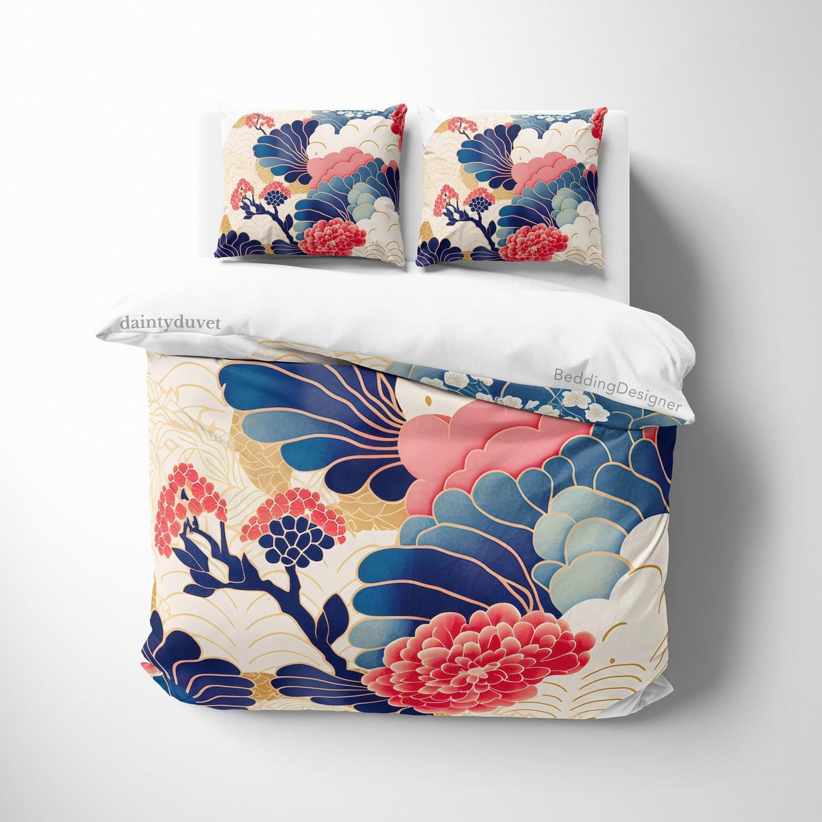 Red Dahlia Duvet Cover Oriental Pattern Quilt Cover, Floral Bedding Set Plant Lover Room Blanket Cover, Girls Bedroom Bed…