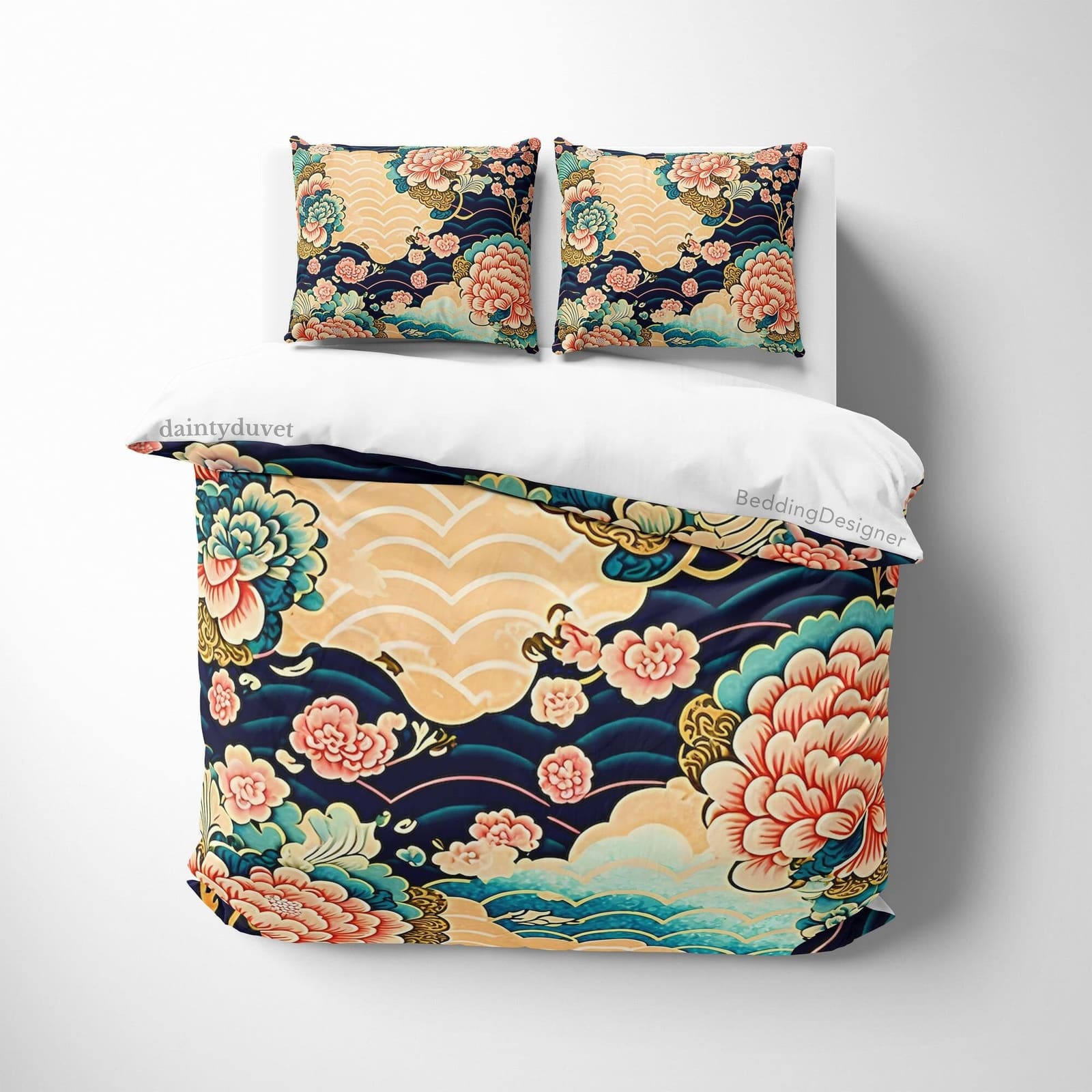 Chrysanthemum Duvet Cover Oriental Pattern Quilt Cover, Japanese Pattern Bedding Set Teens Bedroom Blanket Cover, Colorful…