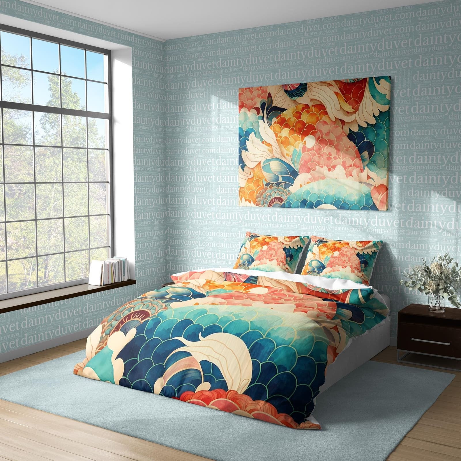 Colorful Fish Scale Quilt Cover Japanese Bedding Set, Cotton Duvet Cover Oriental Pattern Bedspread, Adults Bedroom Blanke…