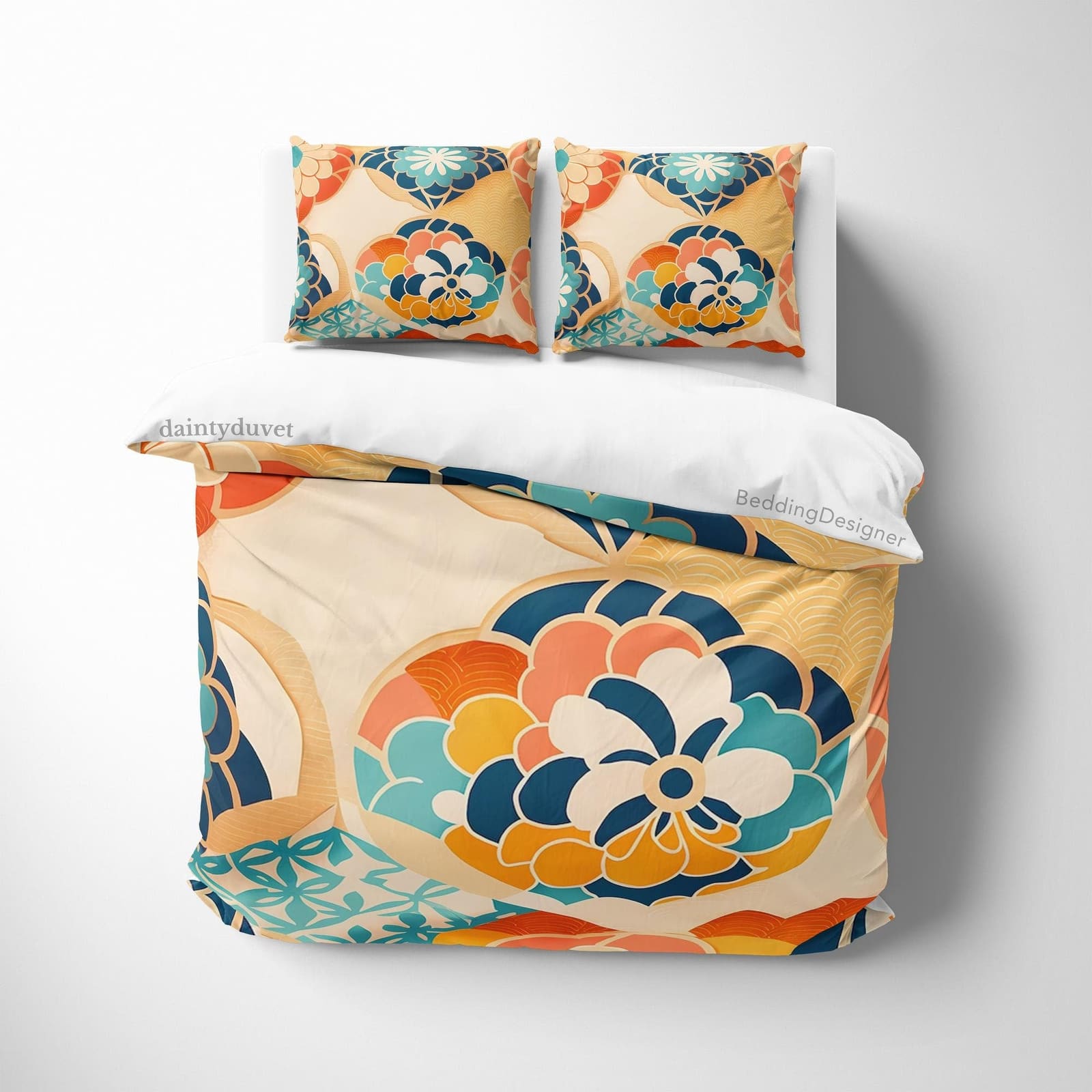 Colorful Chrysanthemum Quilt Cover Japanese Bedding Set, Cotton Duvet Cover Boho Bedspread, Teens Bedroom Blanket Cover Un…