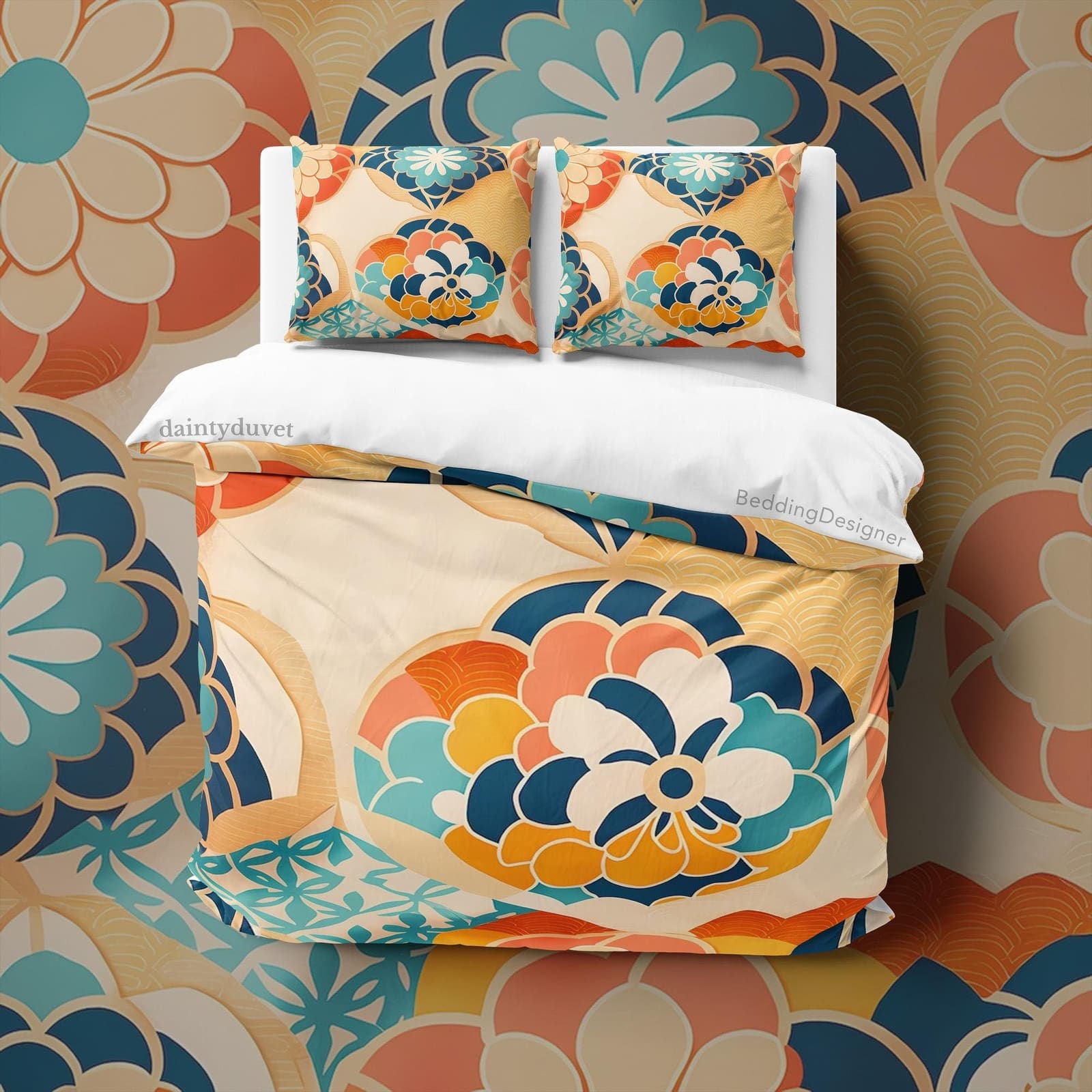 Colorful Chrysanthemum Quilt Cover Japanese Bedding Set, Cotton Duvet Cover Boho Bedspread, Teens Bedroom Blanket Cover Un…