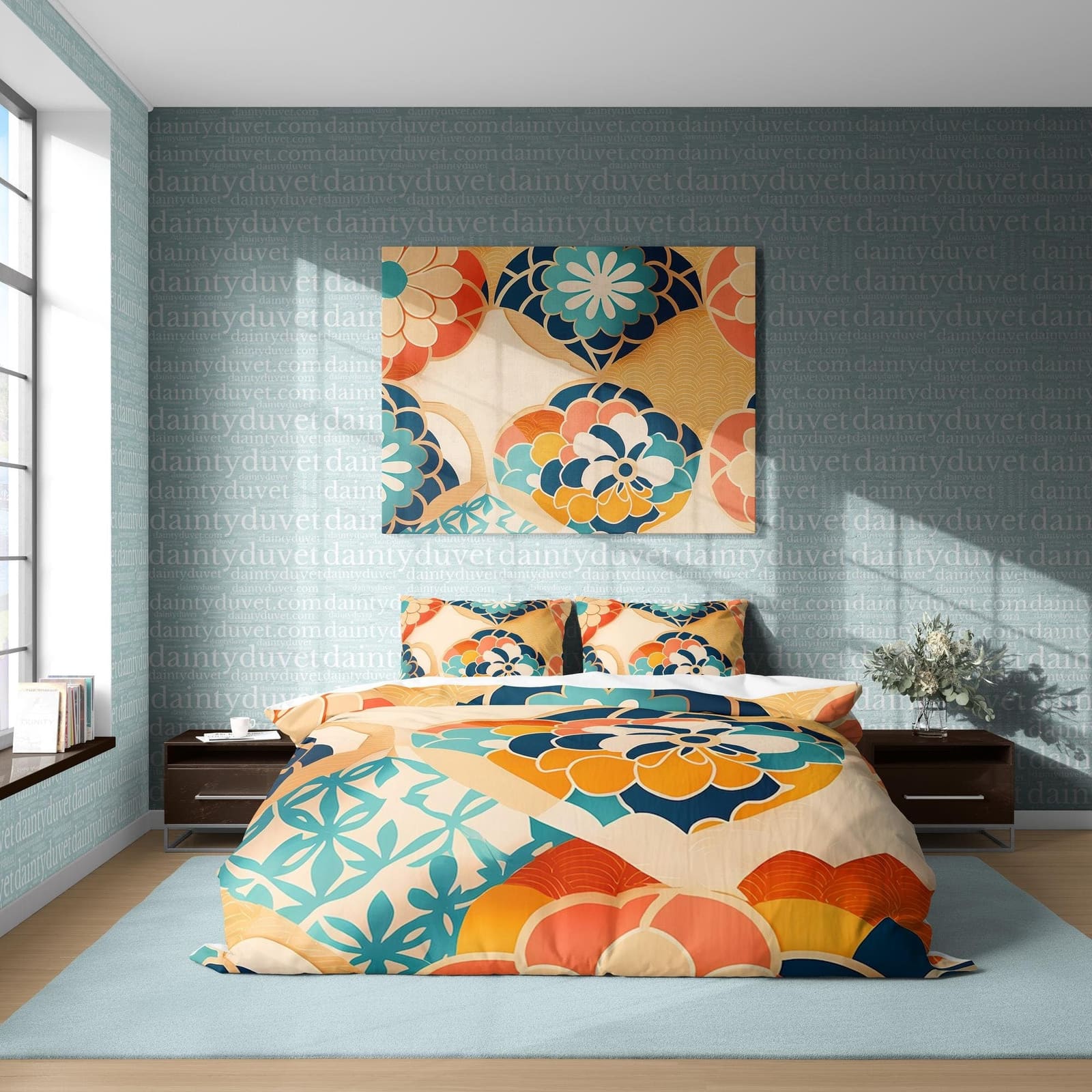 Colorful Chrysanthemum Quilt Cover Japanese Bedding Set, Cotton Duvet Cover Boho Bedspread, Teens Bedroom Blanket Cover Un…