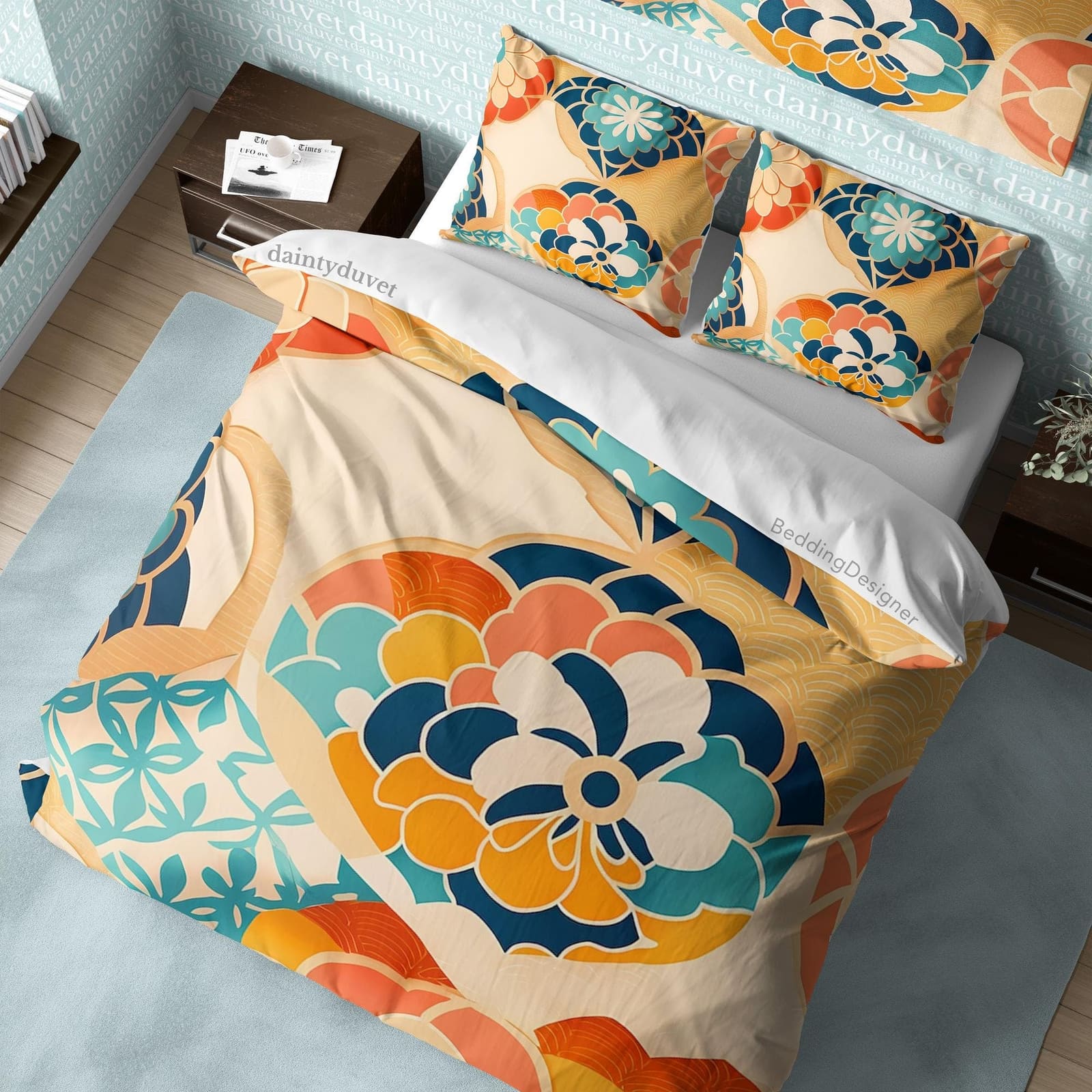 Colorful Chrysanthemum Quilt Cover Japanese Bedding Set, Cotton Duvet Cover Boho Bedspread, Teens Bedroom Blanket Cover Un…