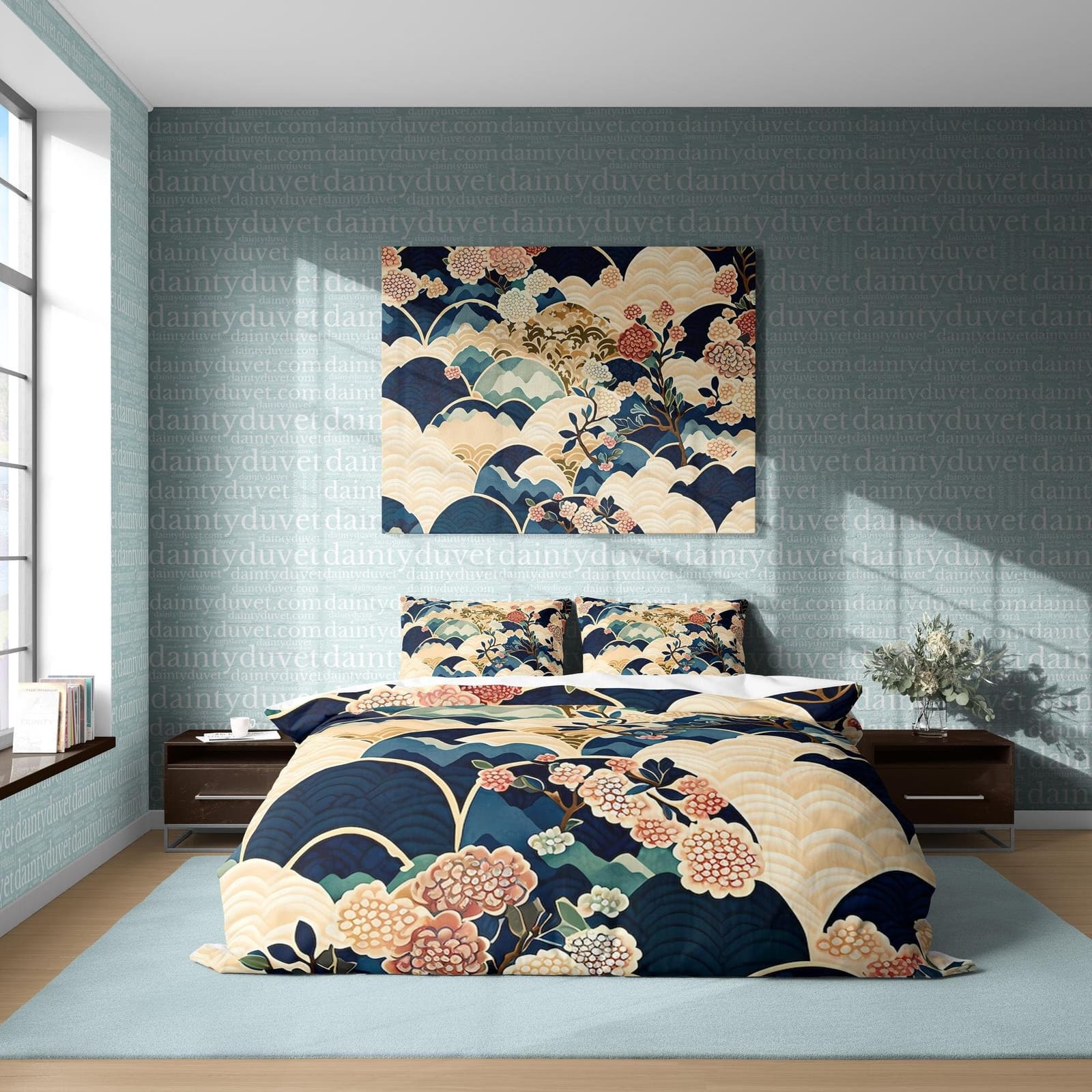 Cherry Blossom Duvet Cover Oriental Pattern Quilt Cover, Colorful Bedding Set Teens Bedroom Blanket Cover, Reversible Beds…