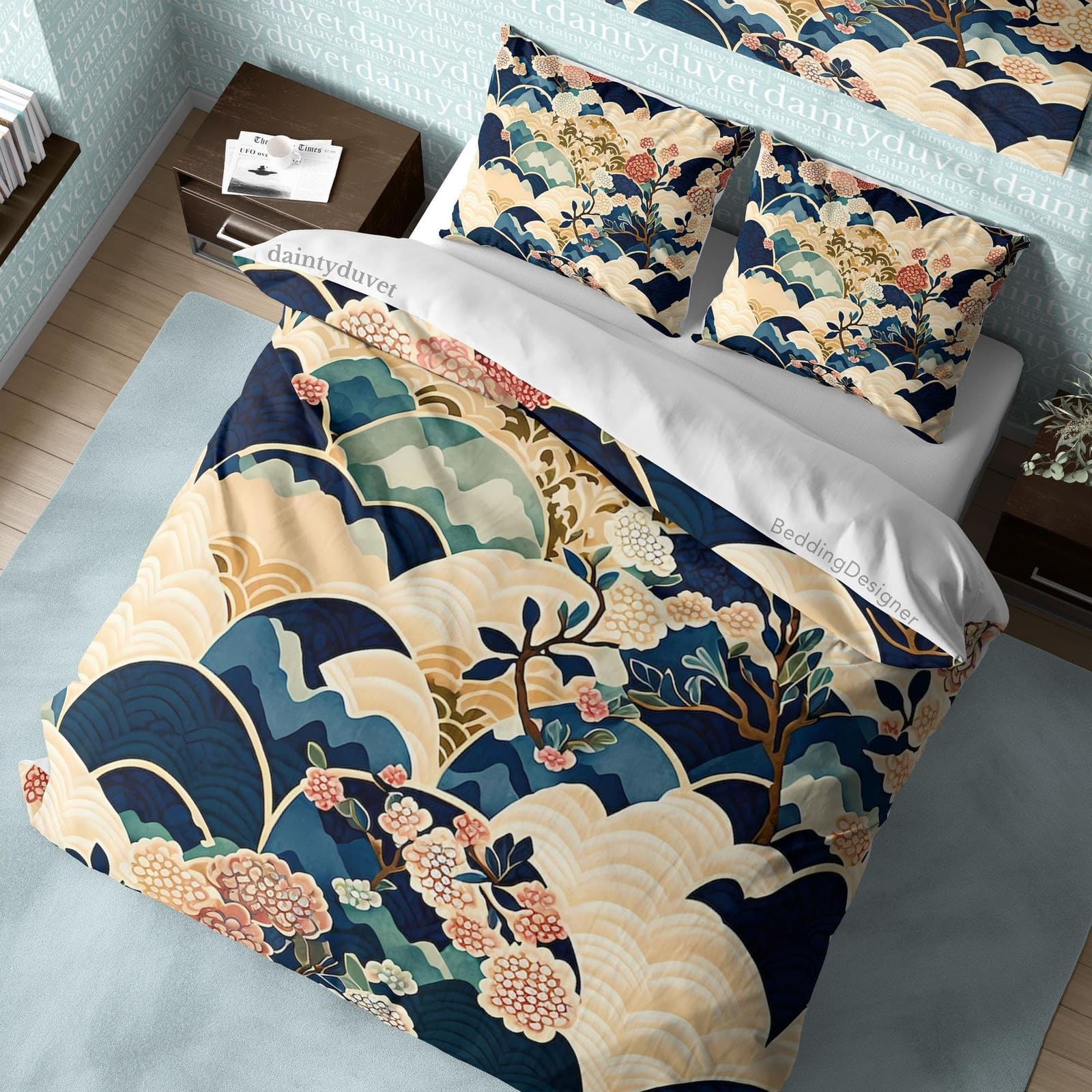 Cherry Blossom Duvet Cover Oriental Pattern Quilt Cover, Colorful Bedding Set Teens Bedroom Blanket Cover, Reversible Beds…