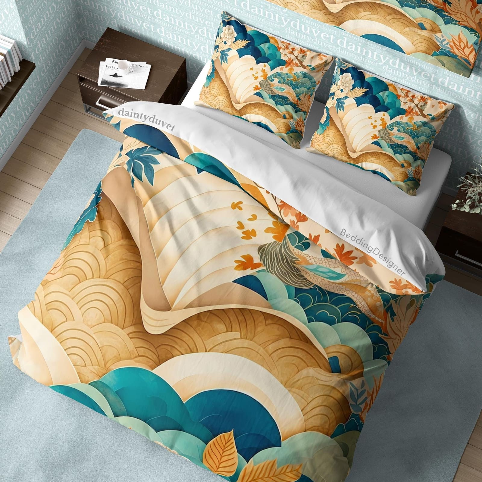 Oriental Pattern Duvet Cover Japanese Art Quilt Cover, Great Wave Bedding Set Beige Bedspread, Zen Vibe Blanket Cover Teen…