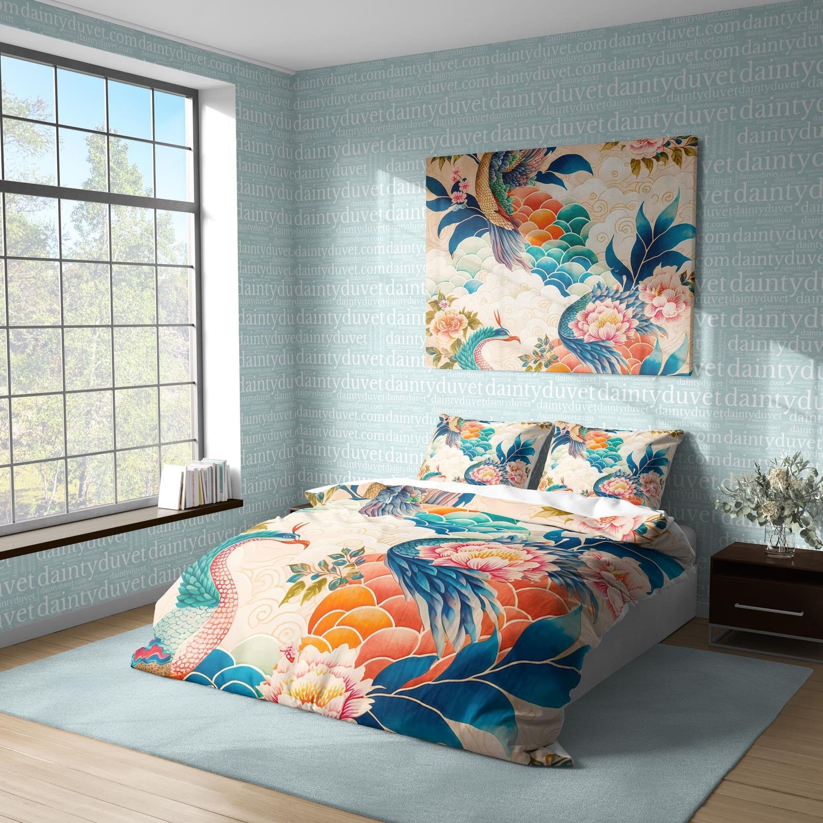 Basan Quilt Cover Japanese Mythical Bird Duvet Cover, Colorful Bedding Set Oriental Pattern Bedspread, Teens Bedroom Blank…