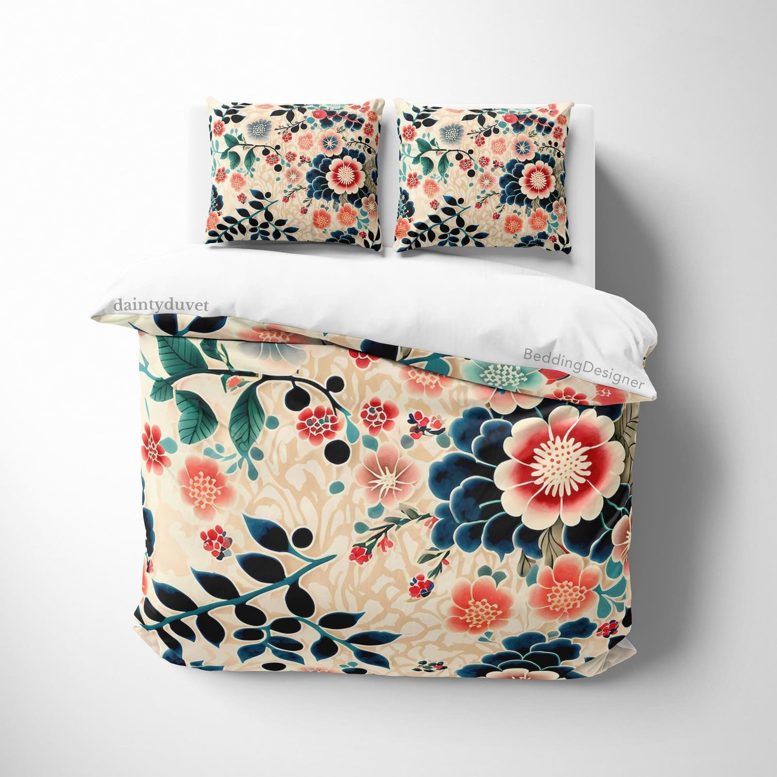 Japanese Pattern Bedding Set, Chrysanthemum Quilt Cover Cotton Duvet Cover, Colorful Flower Blanket Cover Girly Bedroom Be…