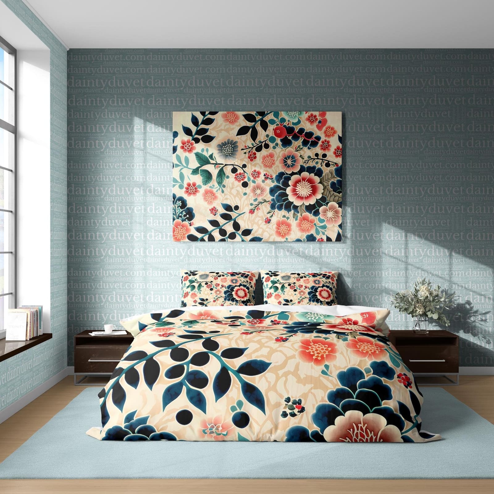 Japanese Pattern Bedding Set, Chrysanthemum Quilt Cover Cotton Duvet Cover, Colorful Flower Blanket Cover Girly Bedroom Be…