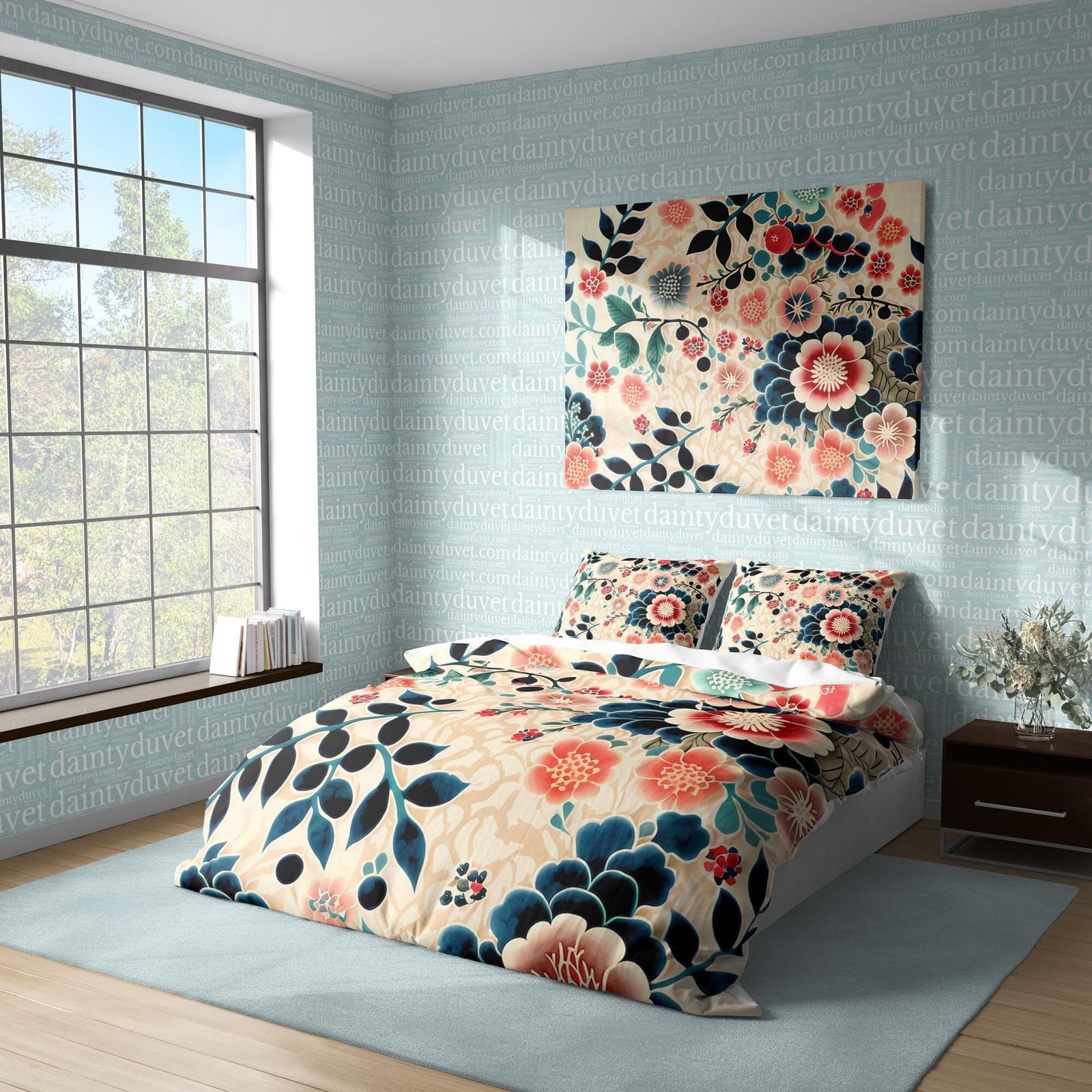 Japanese Pattern Bedding Set, Chrysanthemum Quilt Cover Cotton Duvet Cover, Colorful Flower Blanket Cover Girly Bedroom Be…