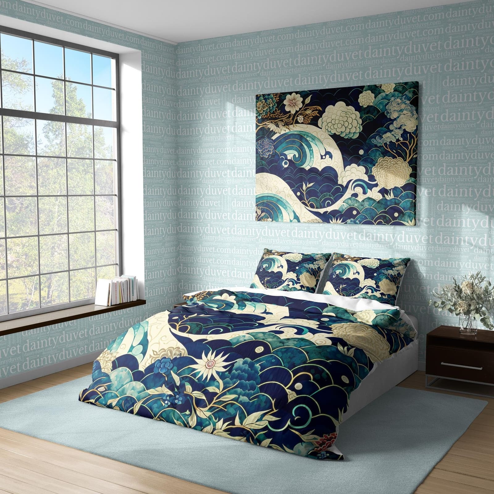 Kanagawa Great Wave Duvet Cover Japanese Pattern Bedding Set, Cotton Duvet Cover Oriental Pattern Blanket Cover, Adults Ro…