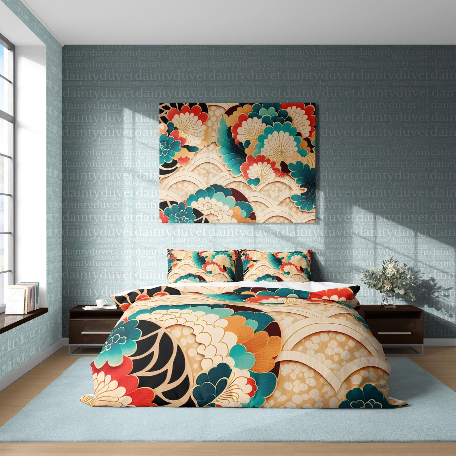 Koi Fish Scale Duvet Cover Japanese Pattern Quilt Cover, Colorful Bedding Set Beige Bedspread Girly Room Blanket Cover, Re…