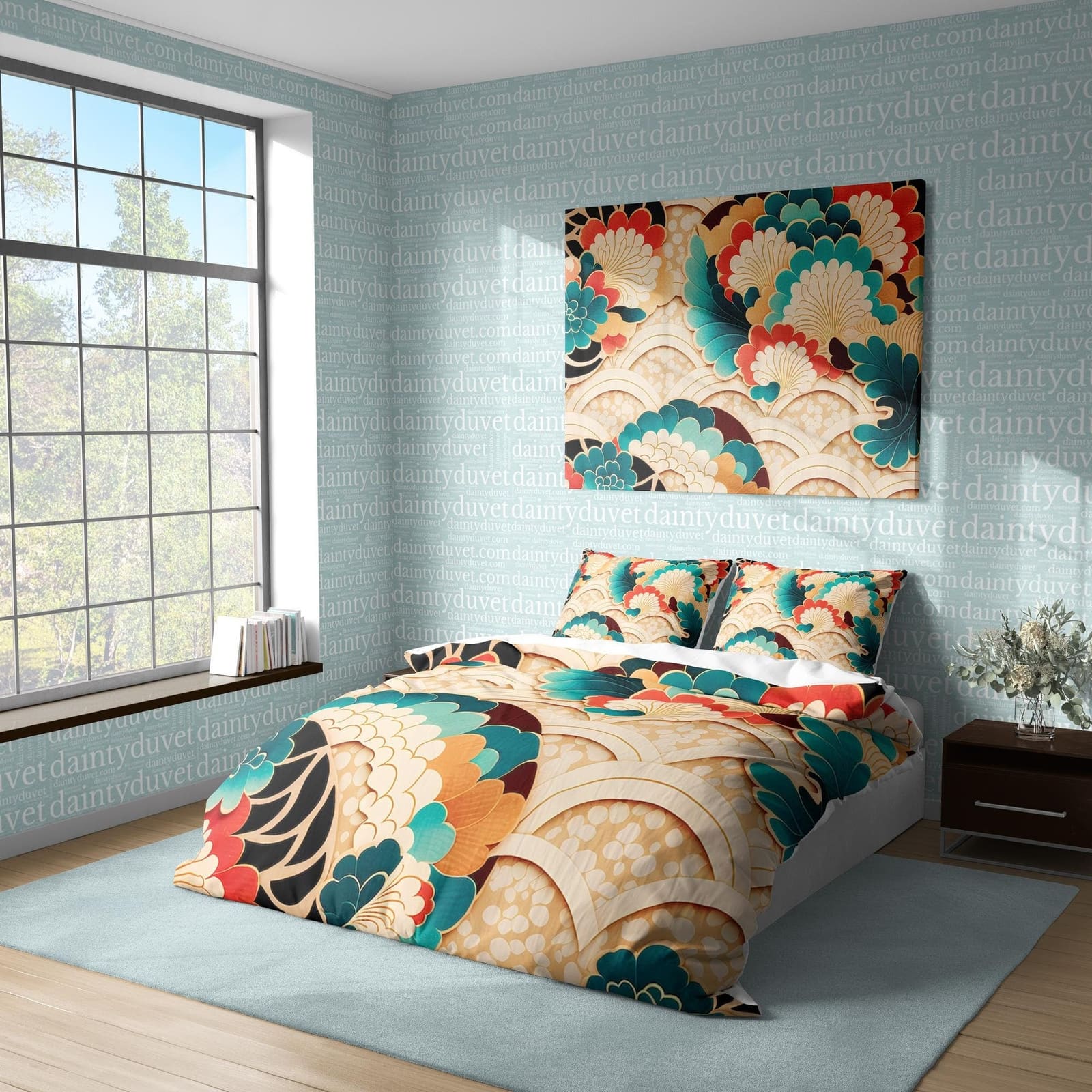 Koi Fish Scale Duvet Cover Japanese Pattern Quilt Cover, Colorful Bedding Set Beige Bedspread Girly Room Blanket Cover, Re…
