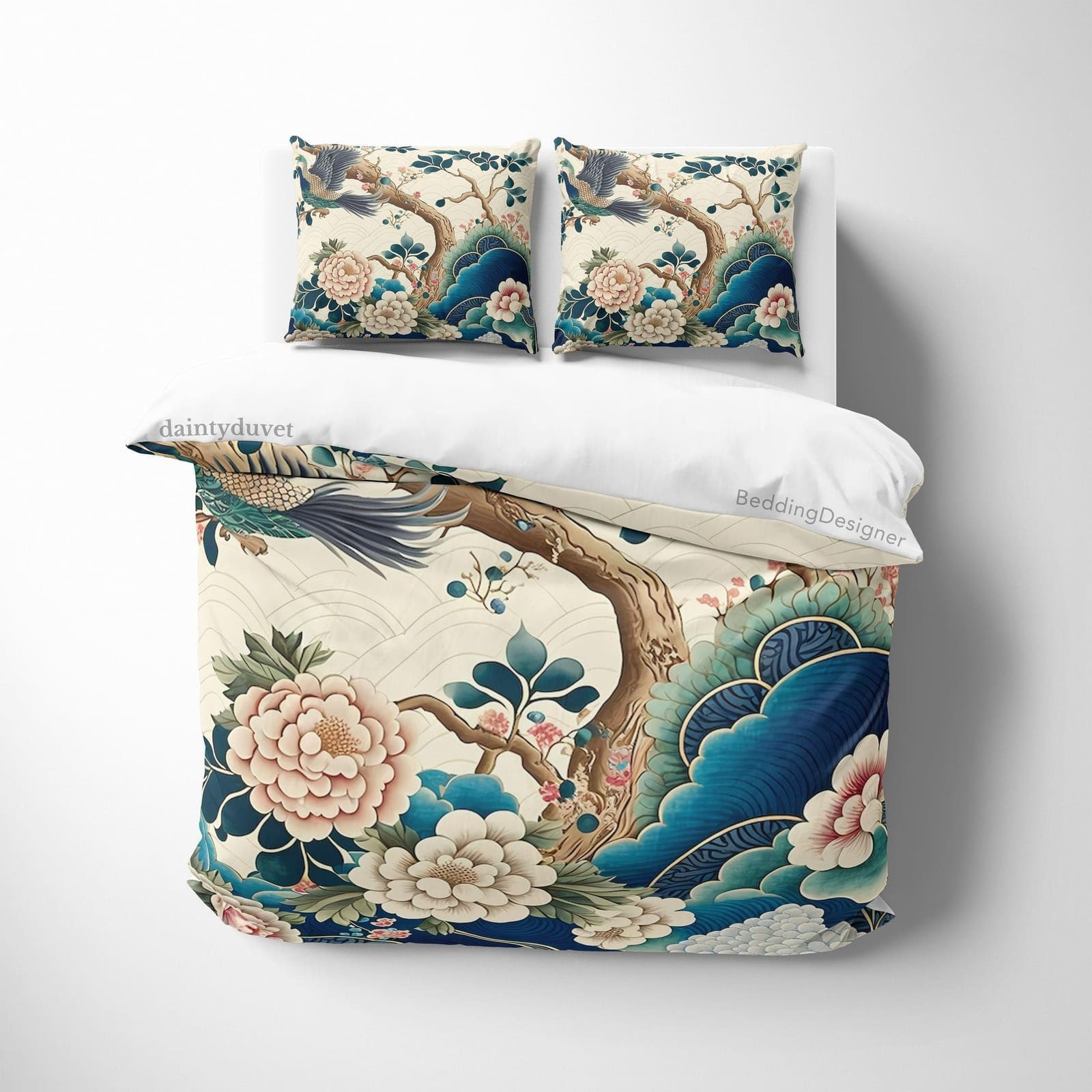 Camellia Duvet Cover Chrysanthemum Quilt Cover, Cherry Blossom Bedding Set Japanese Pattern Blanket Cover, Sakura Tree Bed…