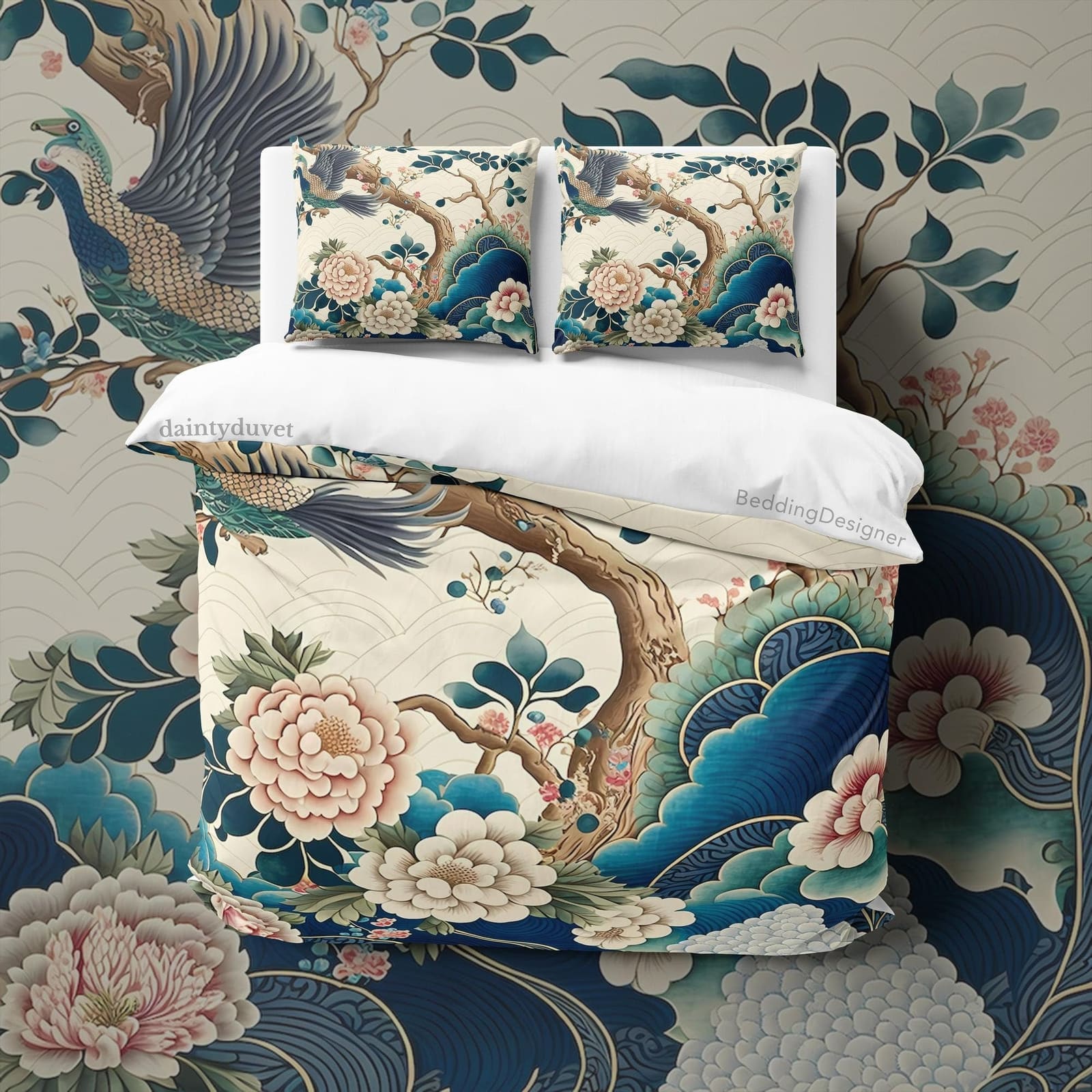 Camellia Duvet Cover Chrysanthemum Quilt Cover, Cherry Blossom Bedding Set Japanese Pattern Blanket Cover, Sakura Tree Bed…
