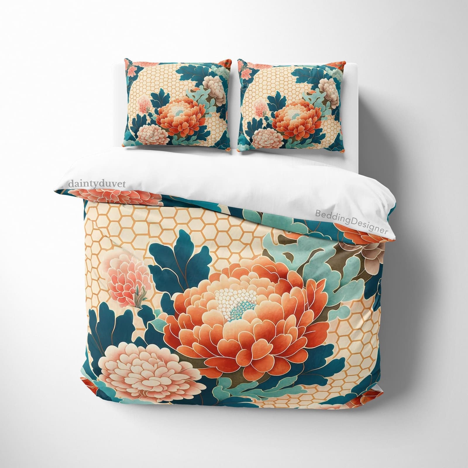 Blossoming Flower Duvet Cover Vibrant Red Floral Quilt Cover, Japanese Pattern Bedding Set Chrysanthemum Blanket Cover, Gi…