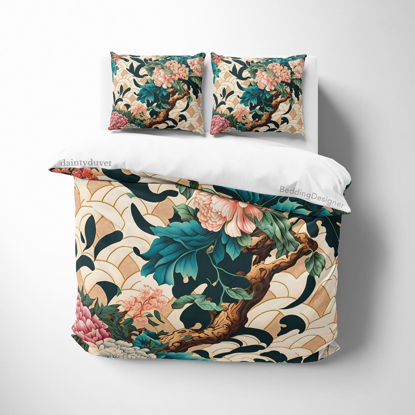 Colorful Bonsai Quilt Cover Japanese Bedding Set, Cotton Duvet Cover Chrysanthemum Blanket Cover, Teens Bedroom Bedspread…