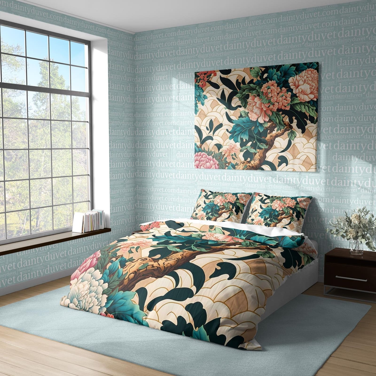 Colorful Bonsai Quilt Cover Japanese Bedding Set, Cotton Duvet Cover Chrysanthemum Blanket Cover, Teens Bedroom Bedspread…