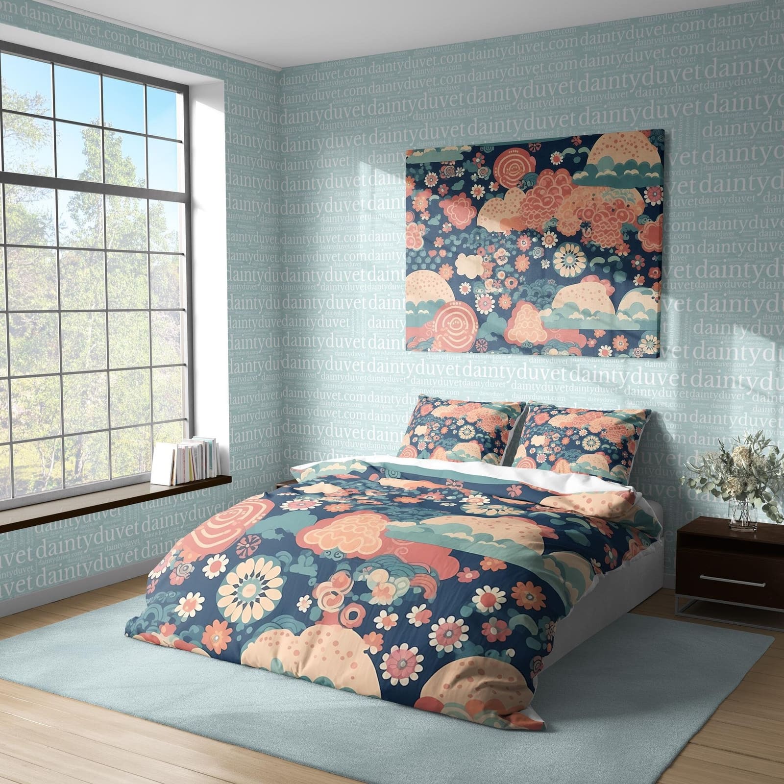 Japanese Flower Duvet Covet Camellia Quilt Cover, Chrysanthemum Bedding Set Cherry Blossom Blanket Cover, Colorful Bedspread
