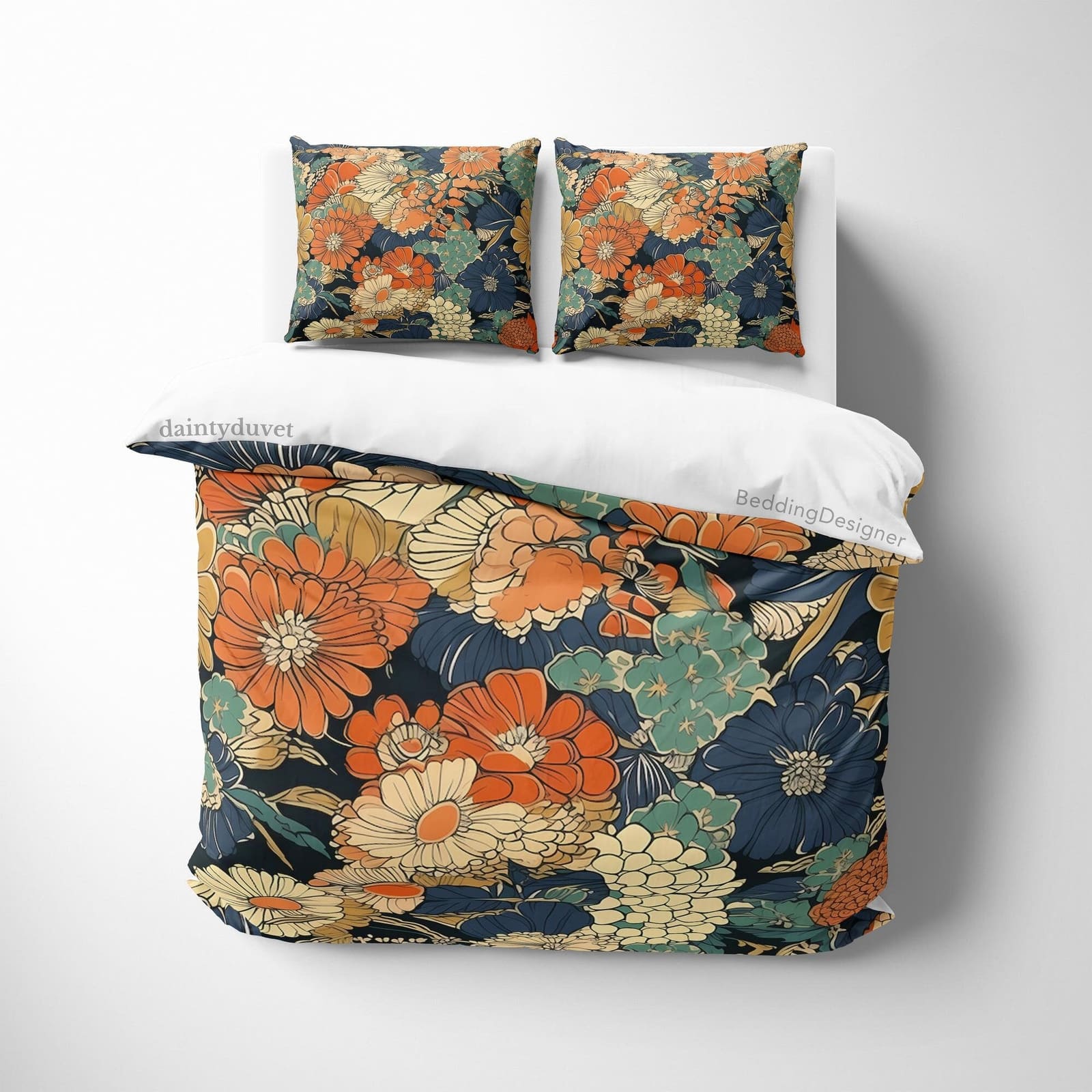 Vibrant Color Chrysanthemum Quilt Cover Japanese Bedding Set, Cotton Duvet Cover Colorful Bedspread, Girly bedroom Blanket…